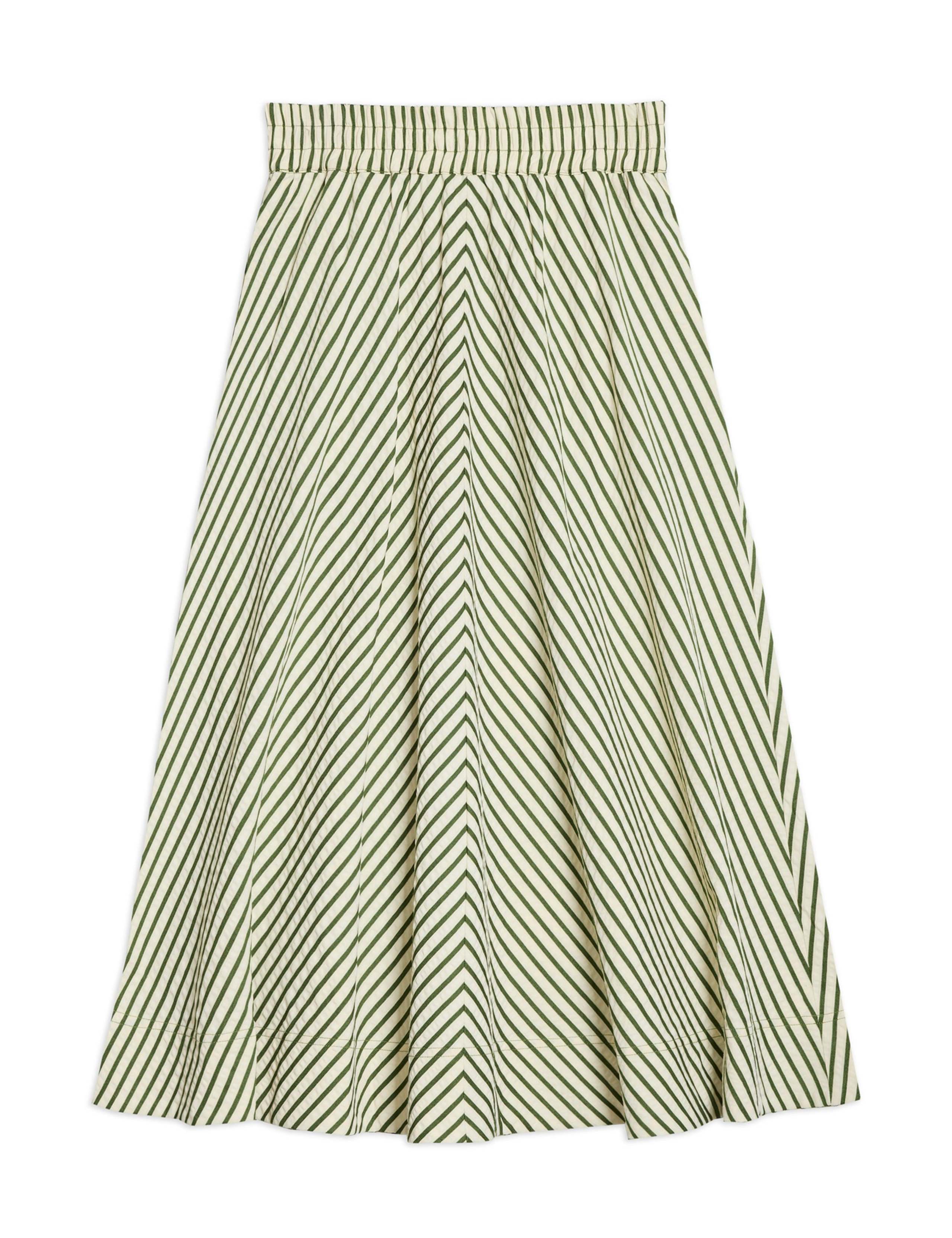 Cotton Blend Striped Midi A-Line Skirt 2 of 5