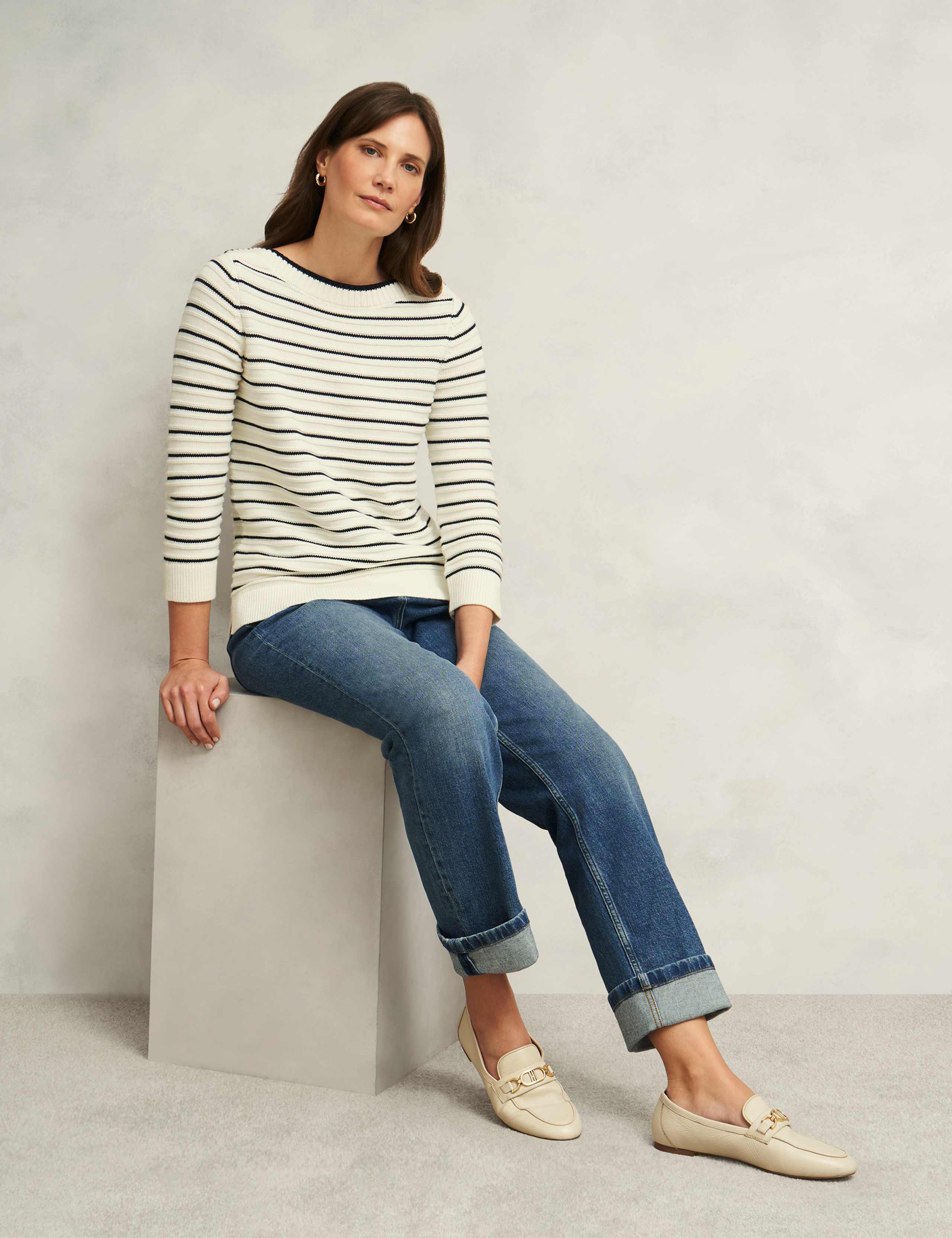 Pure Cotton Striped Textured Jumper 1 of 8