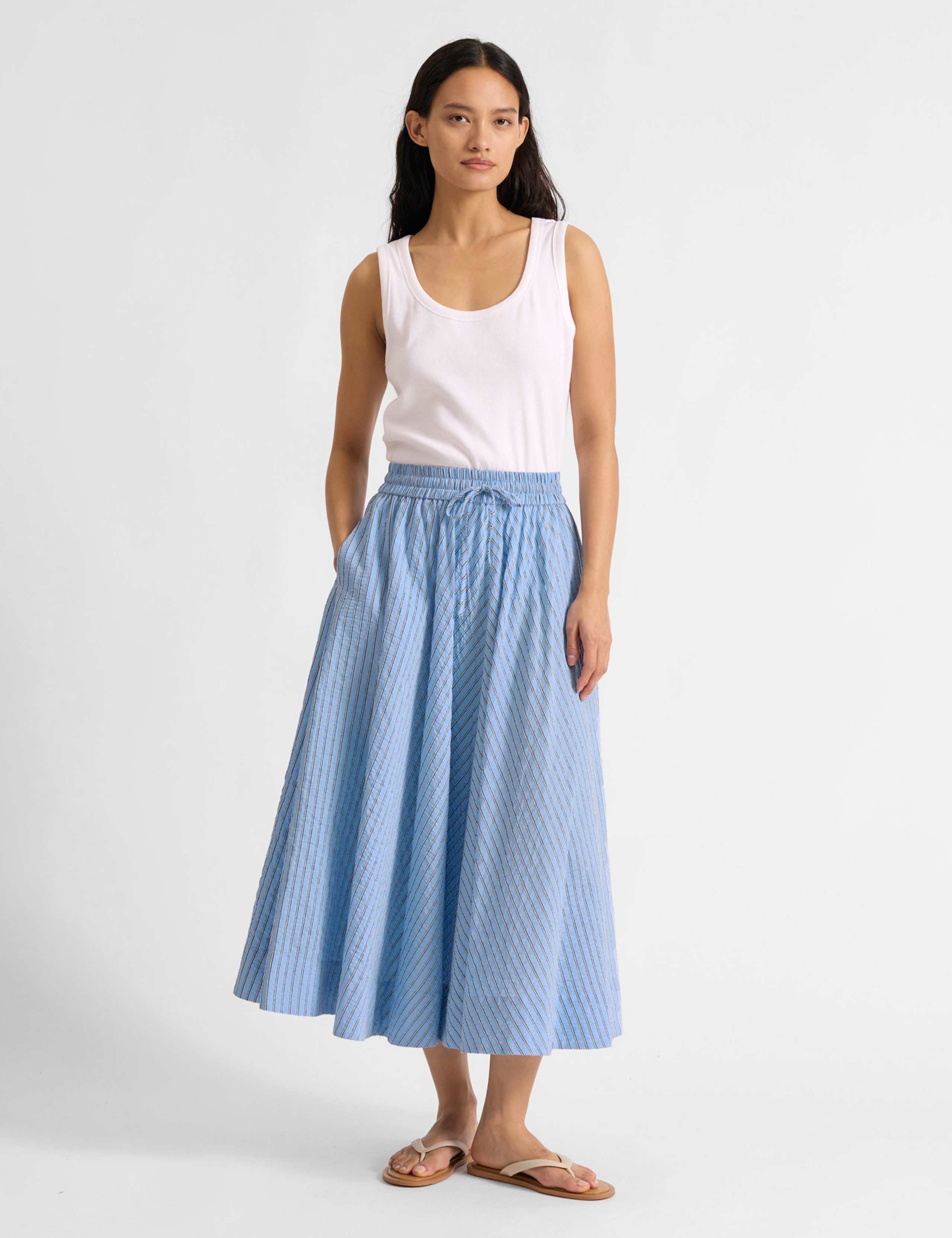 Textured Striped Midi A-Line Skirt 1 of 4