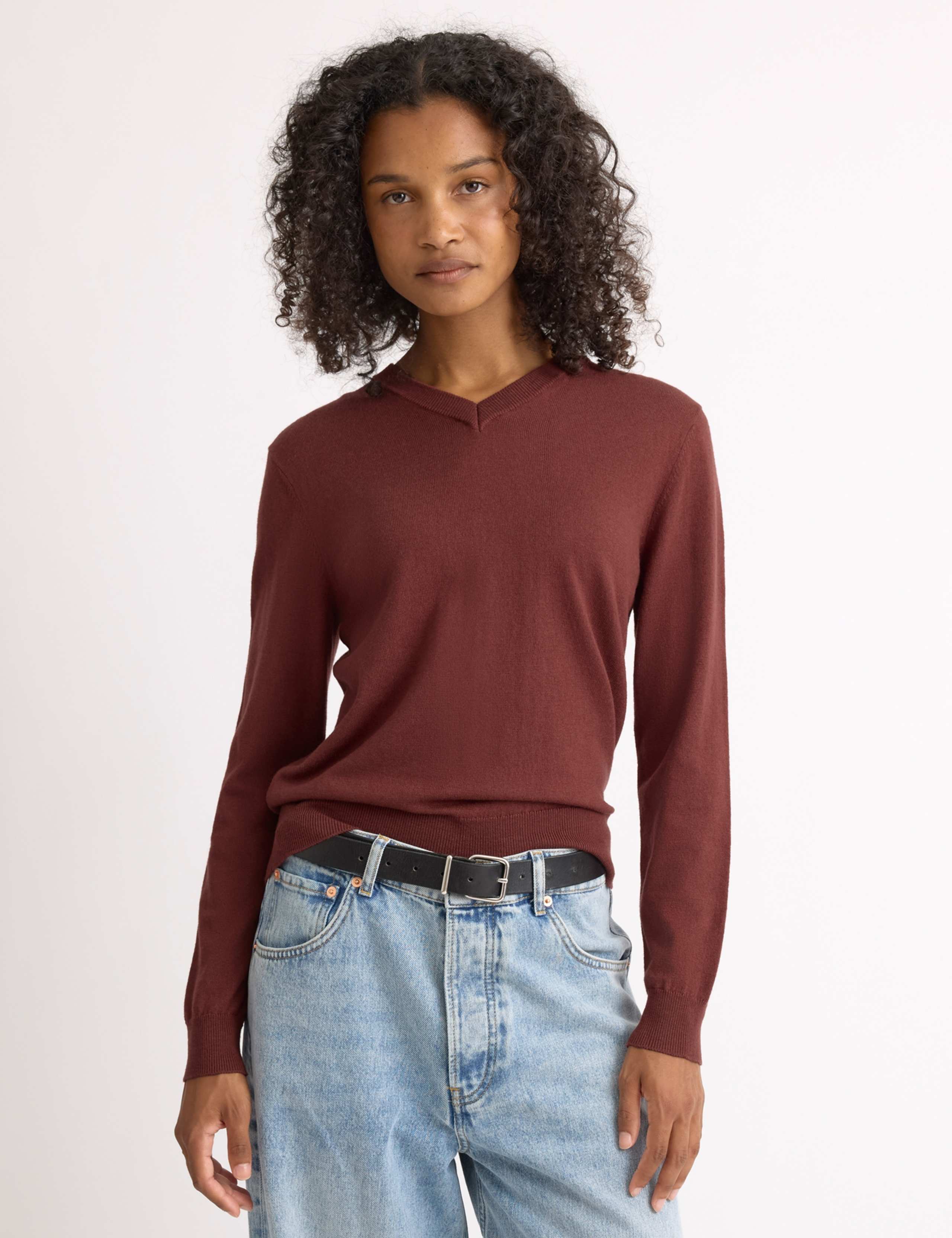 Cotton Blend V-Neck Jumper with Wool 1 of 4