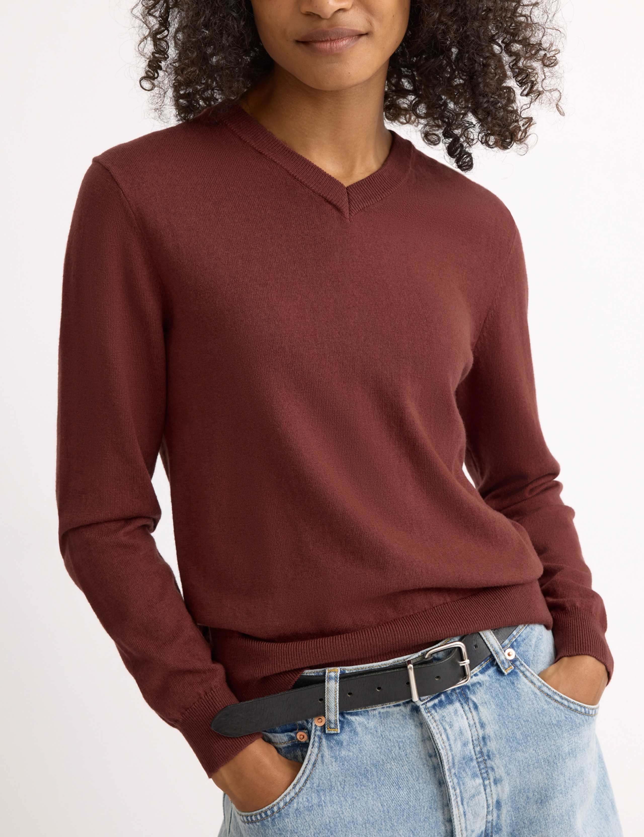 Cotton Blend V-Neck Jumper with Wool 3 of 4