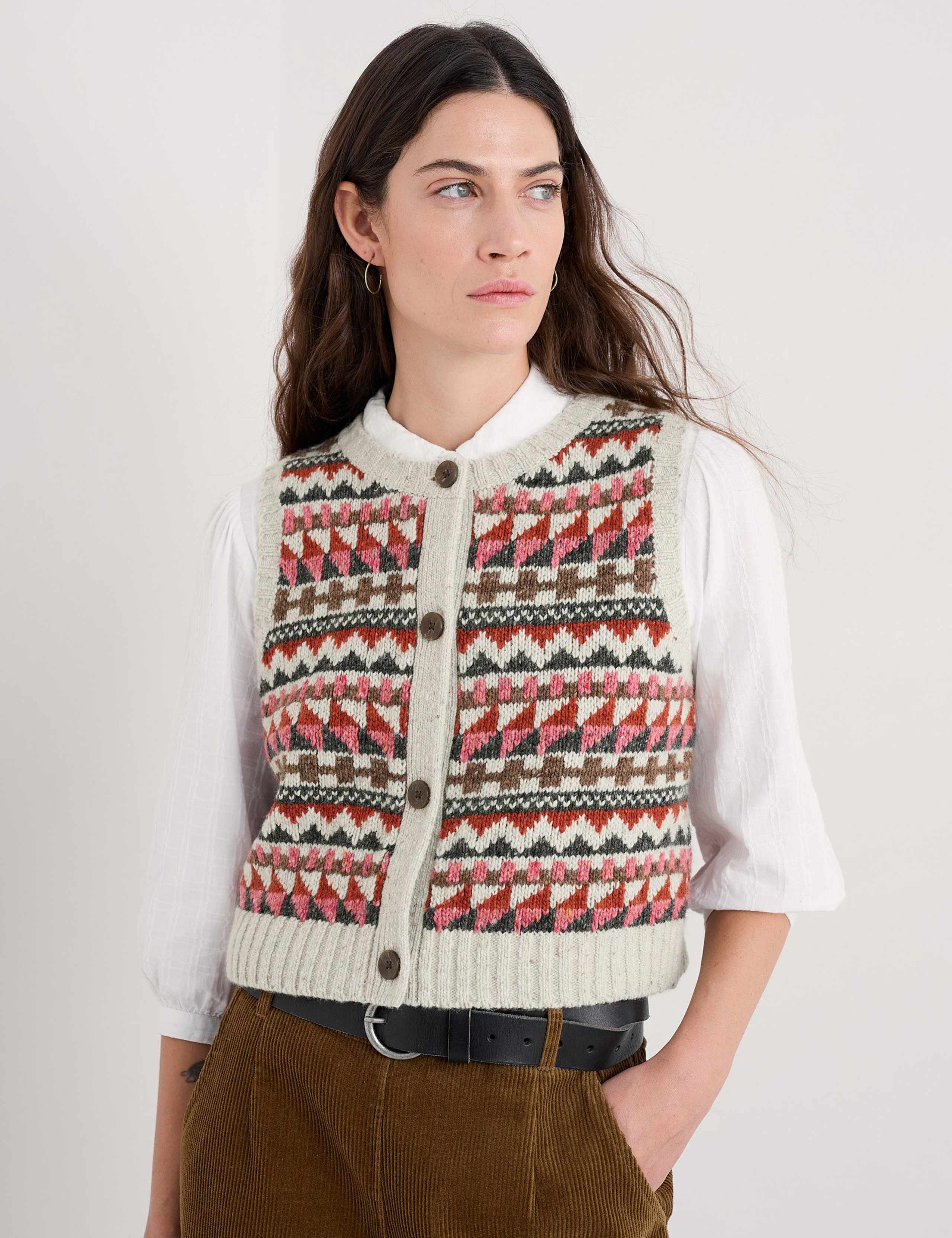Merino Wool Rich Fairisle Knitted Vest 1 of 6