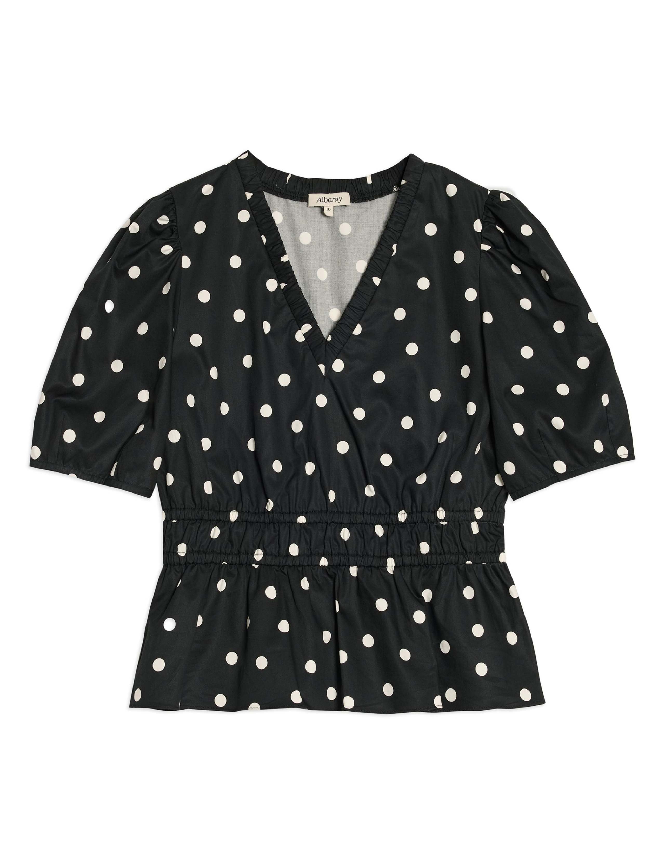 Pure Cotton Polka Dot V-Neck Top 2 of 5