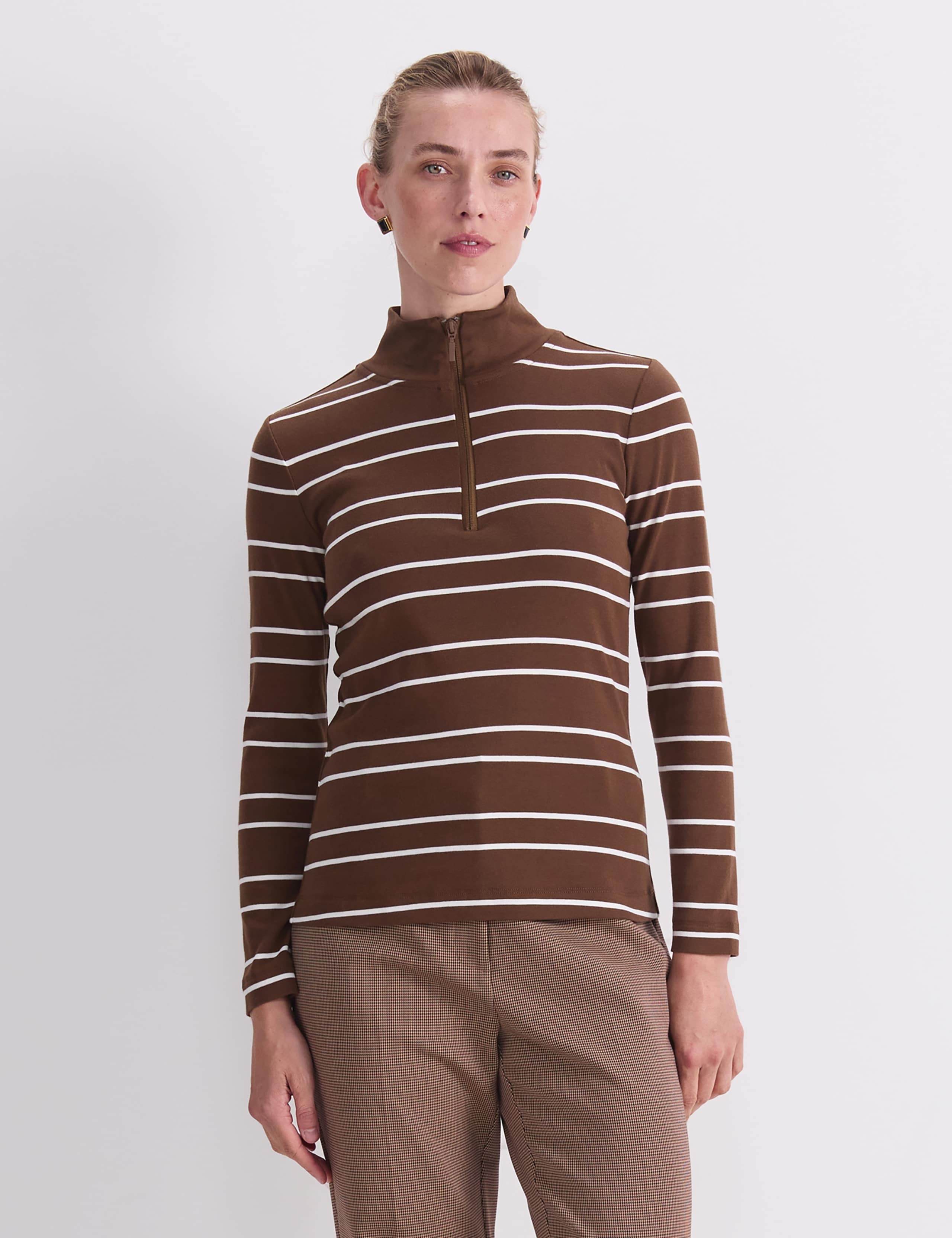 Pure Cotton Striped Funnel Neck Half Zip Top 1 of 7