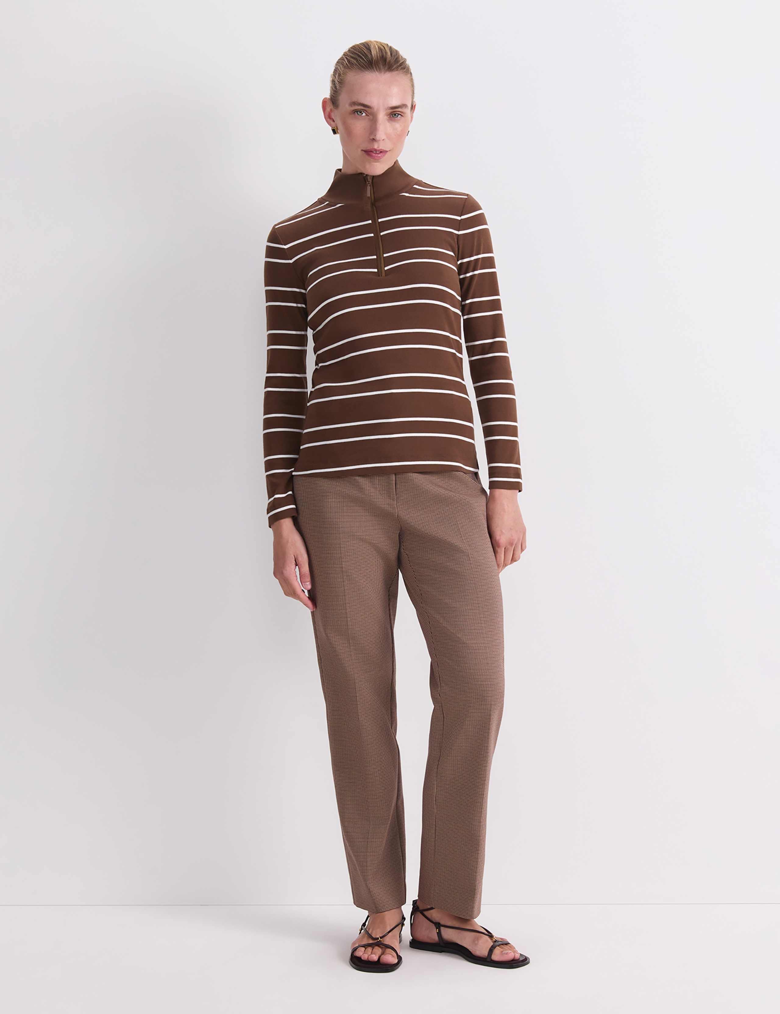 Pure Cotton Striped Funnel Neck Half Zip Top 2 of 7