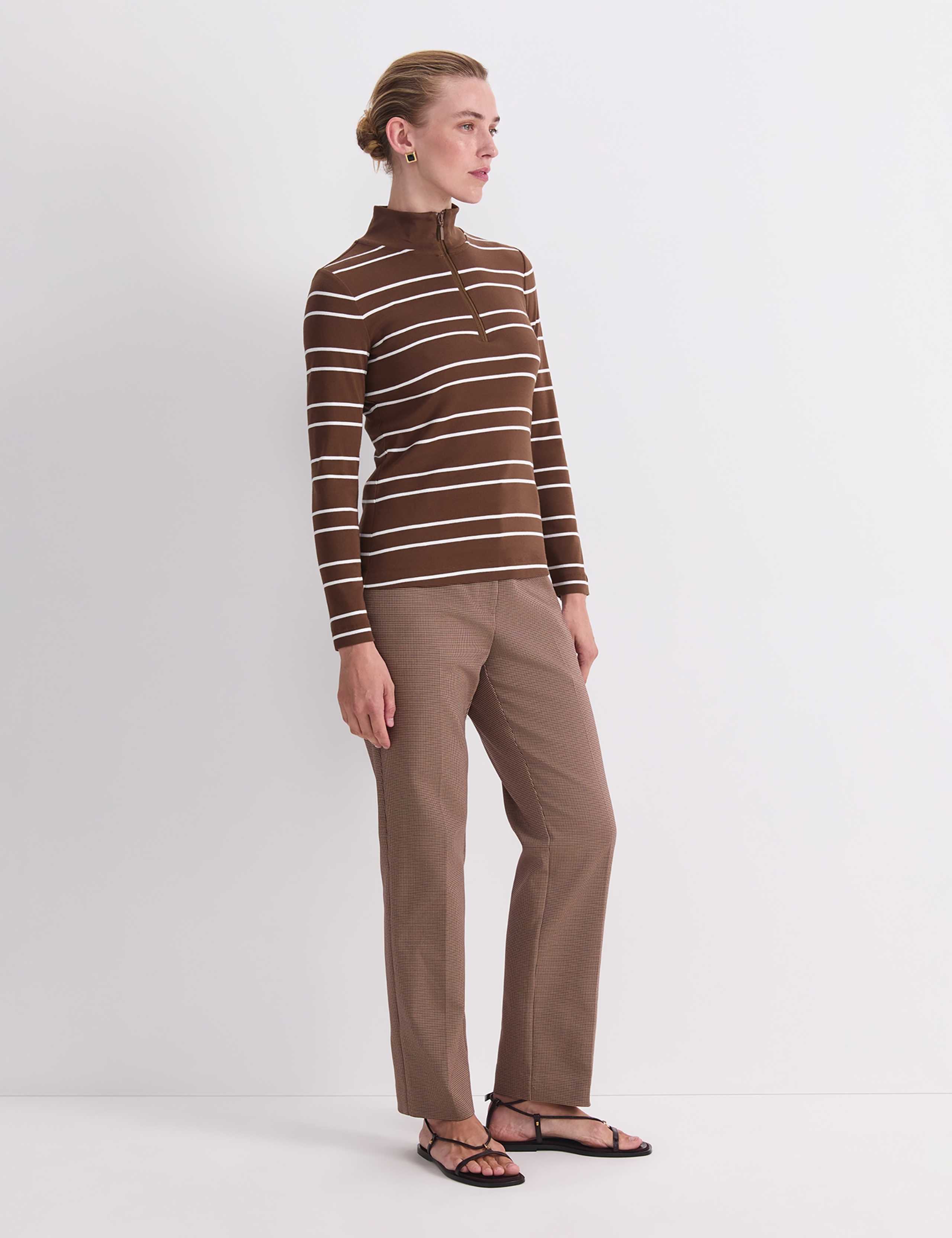 Pure Cotton Striped Funnel Neck Half Zip Top 4 of 7