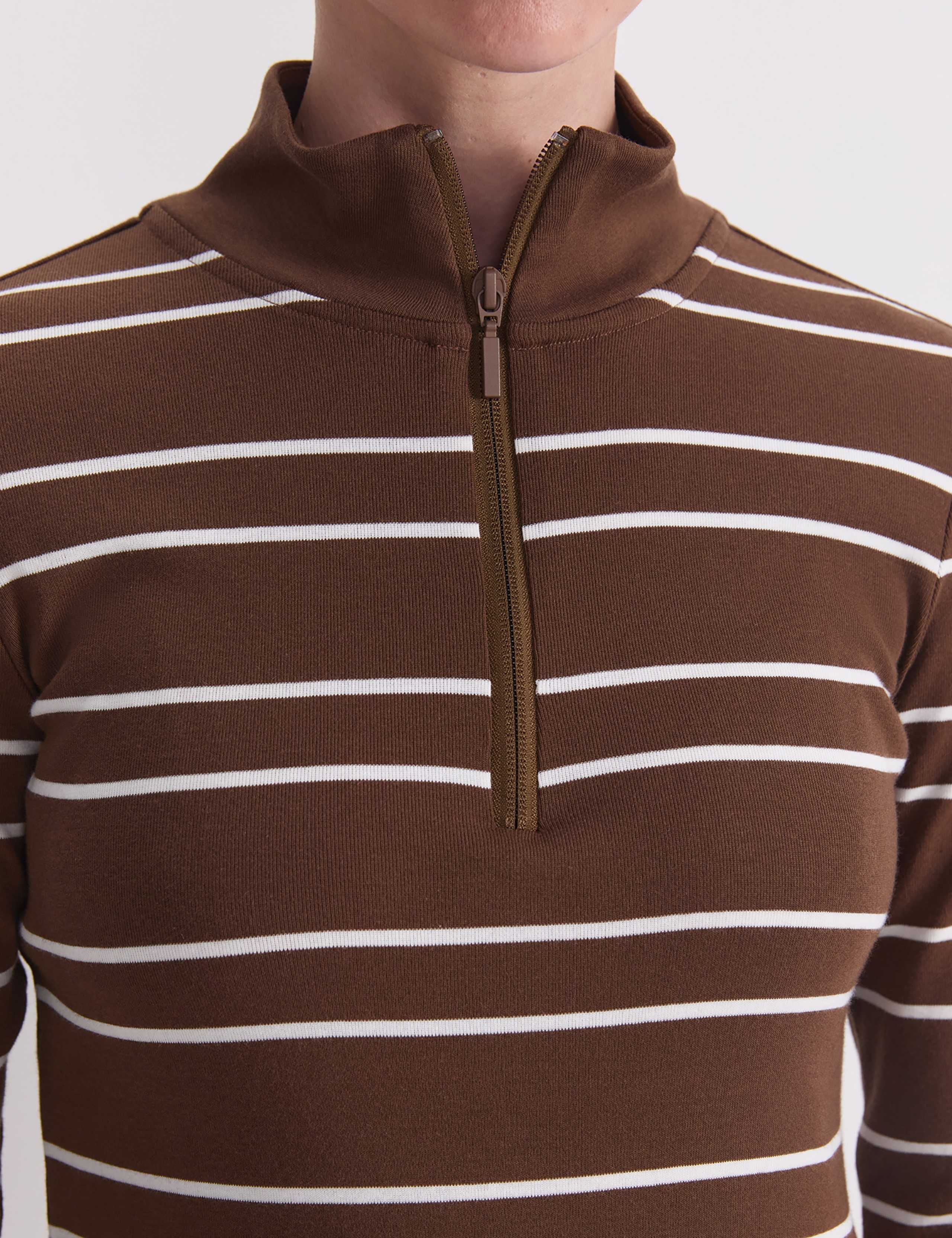 Pure Cotton Striped Funnel Neck Half Zip Top 7 of 7