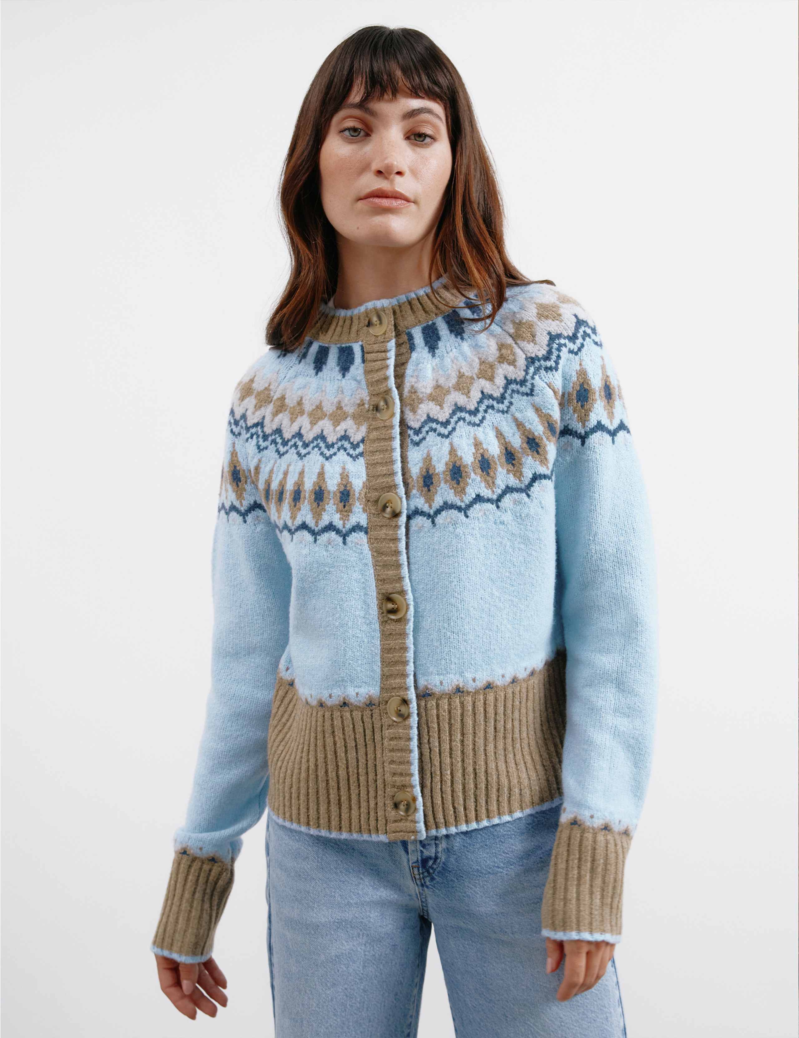 Fair Isle Crew Neck Cardigan with Wool | Albaray | M&S