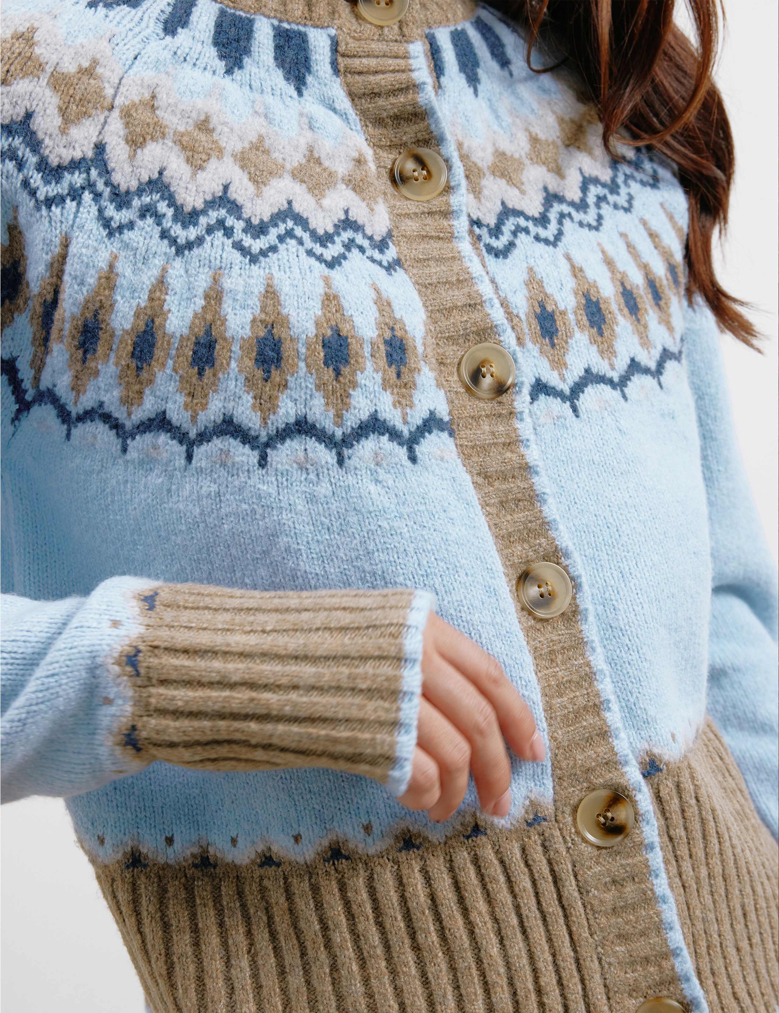 Fair Isle Crew Neck Cardigan with Wool 6 of 6