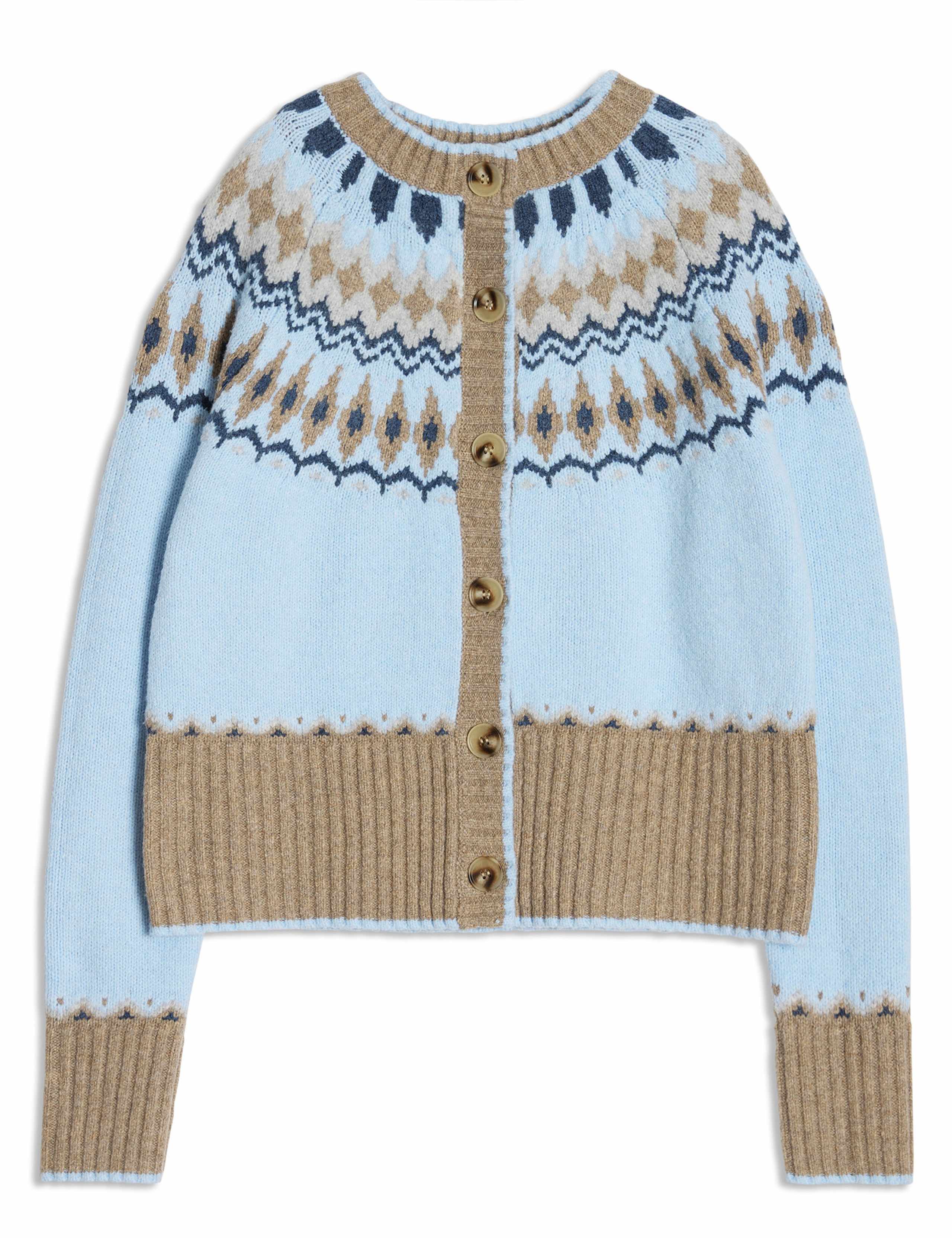 Fair Isle Crew Neck Cardigan with Wool | Albaray | M&S