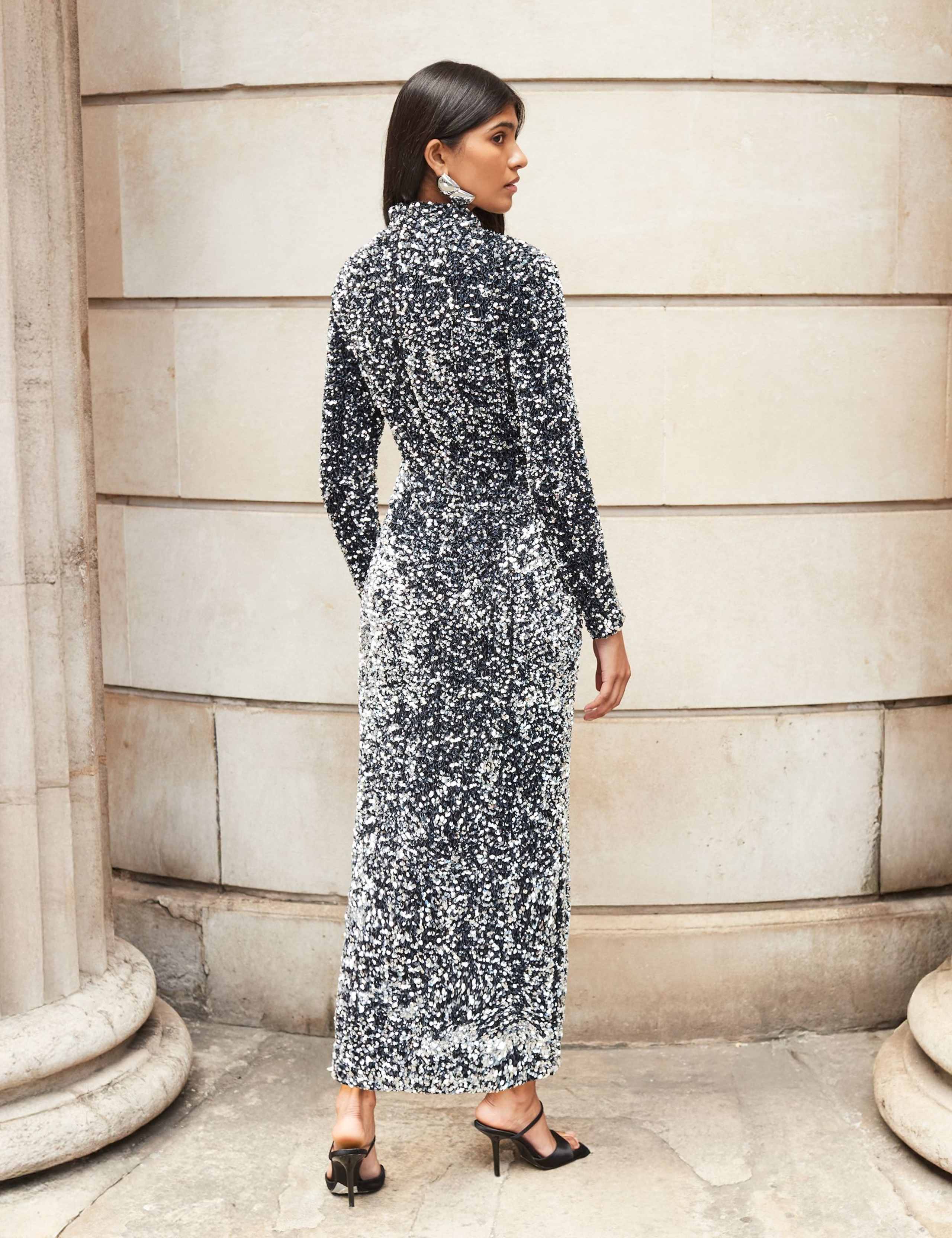 Velvet Sparkly High Neck Midaxi Column Dress 4 of 4