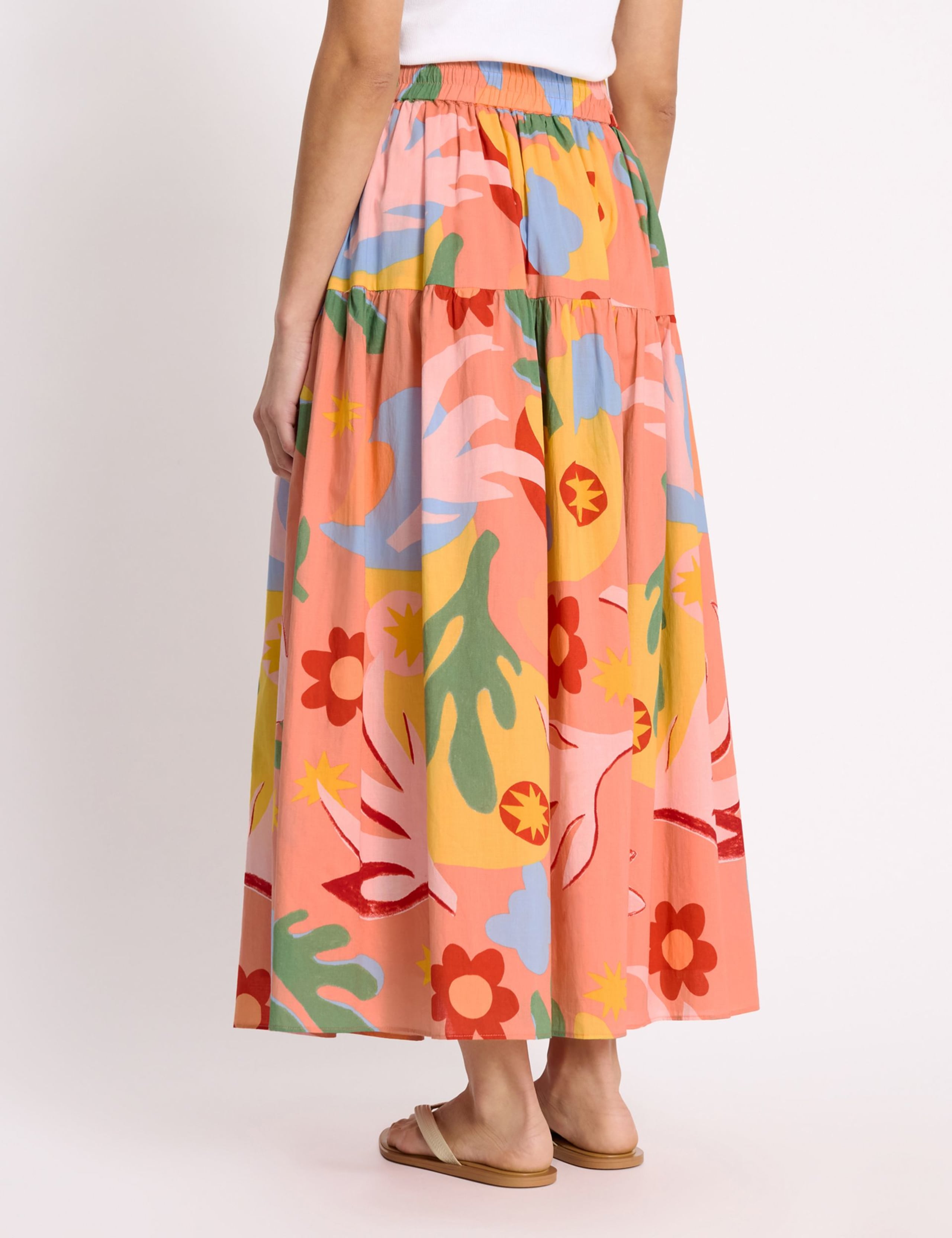 Pure Cotton Tropical Print Midi A-Line Skirt 4 of 5