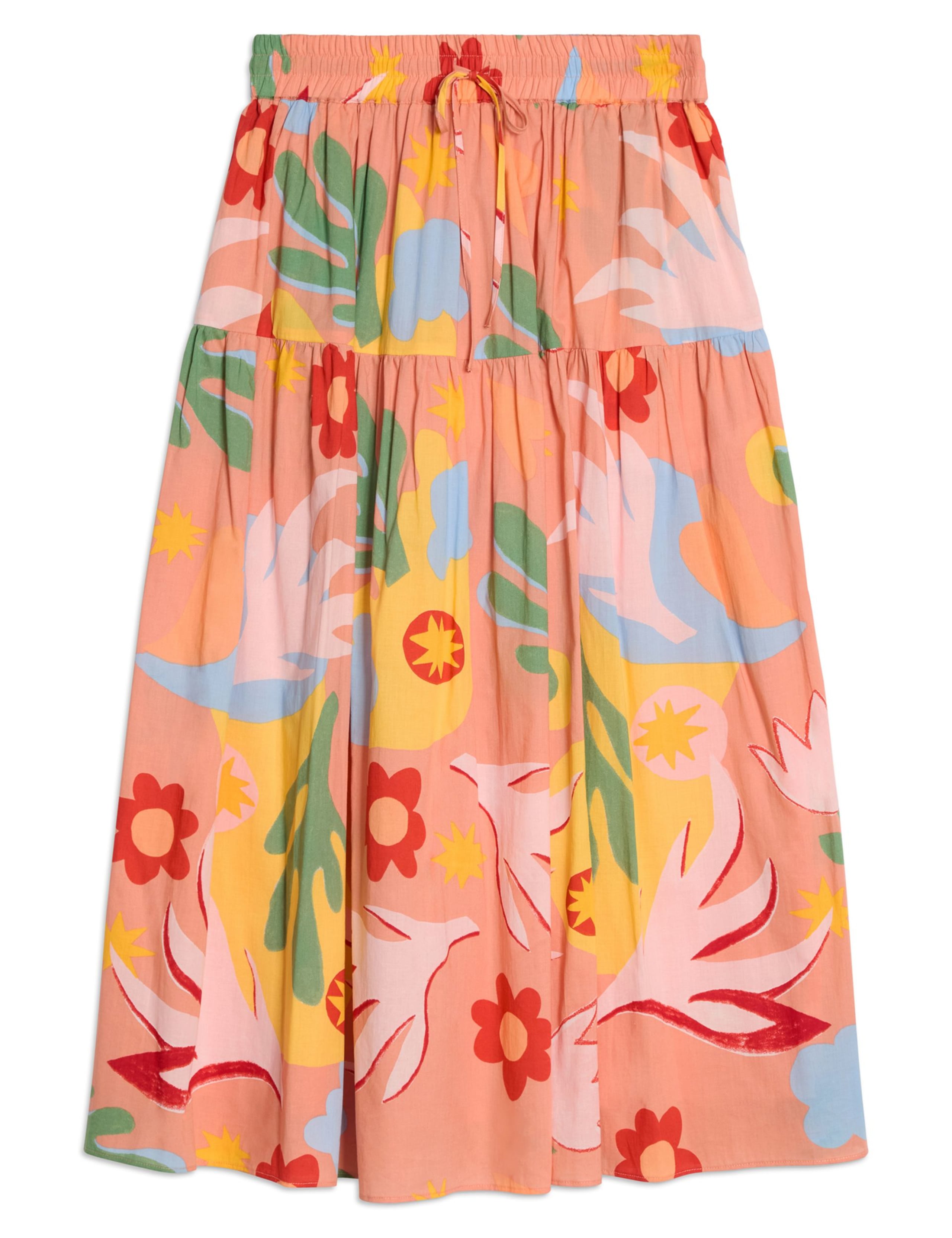 Pure Cotton Tropical Print Midi A-Line Skirt 2 of 5