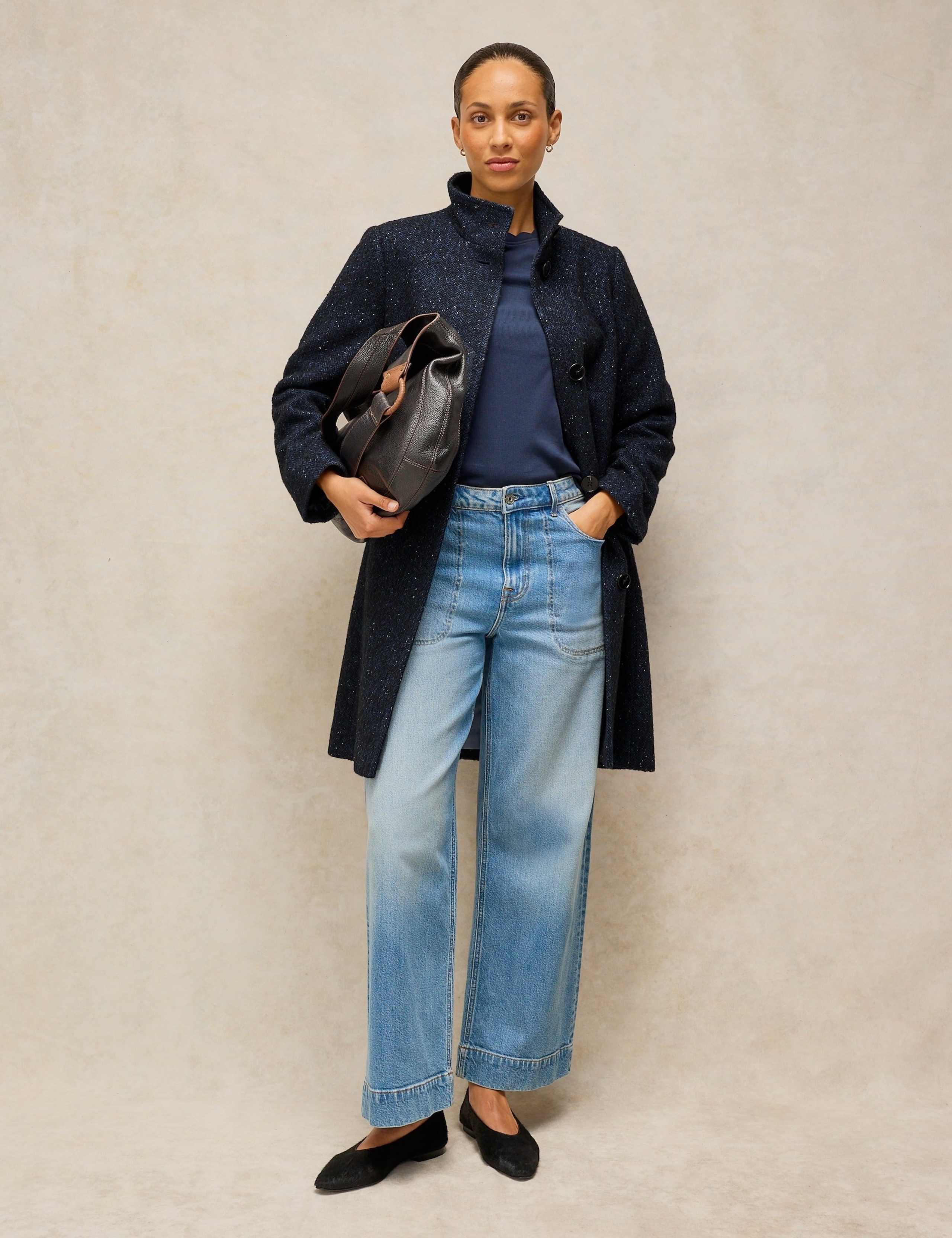 Tweed Funnel Neck Overcoat with Wool 3 of 7