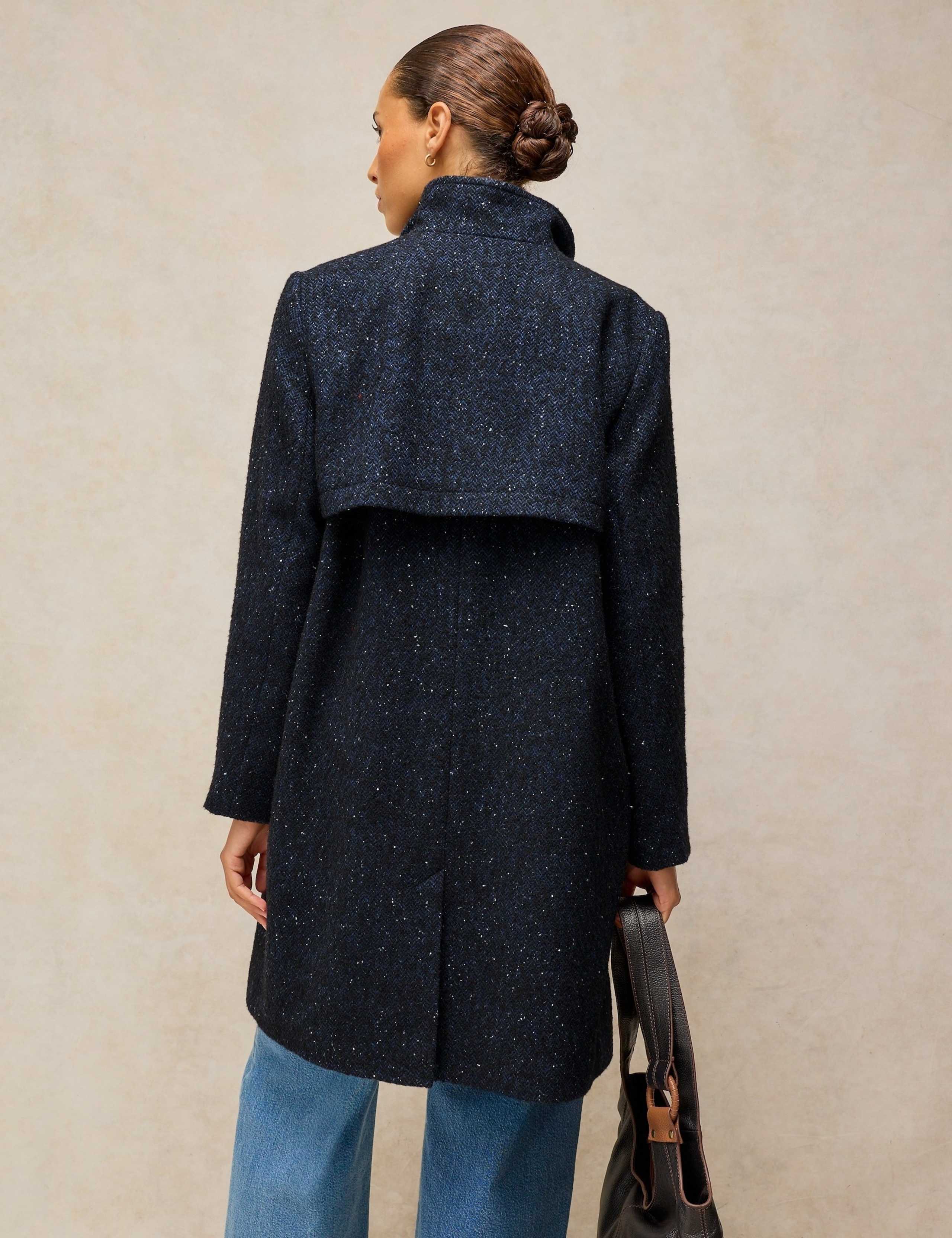 Tweed Funnel Neck Overcoat with Wool 4 of 7