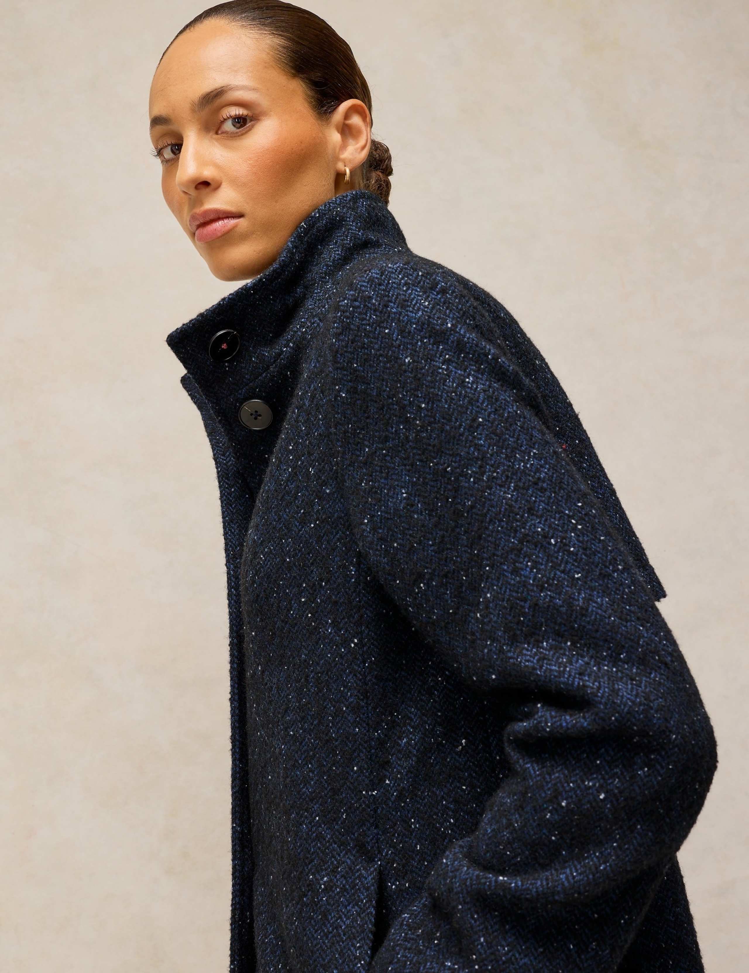 Tweed Funnel Neck Overcoat with Wool 5 of 7