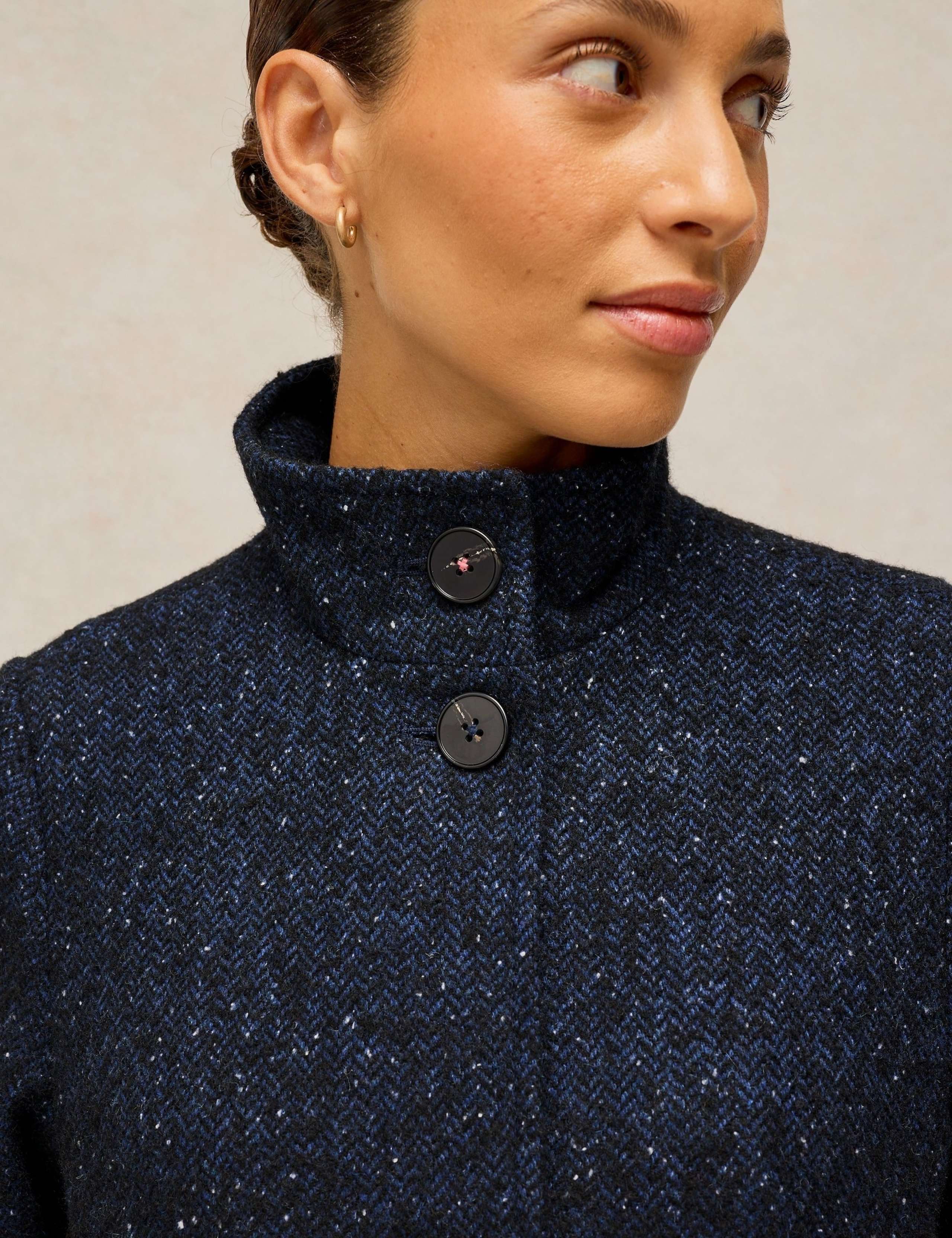 Tweed Funnel Neck Overcoat with Wool 6 of 7