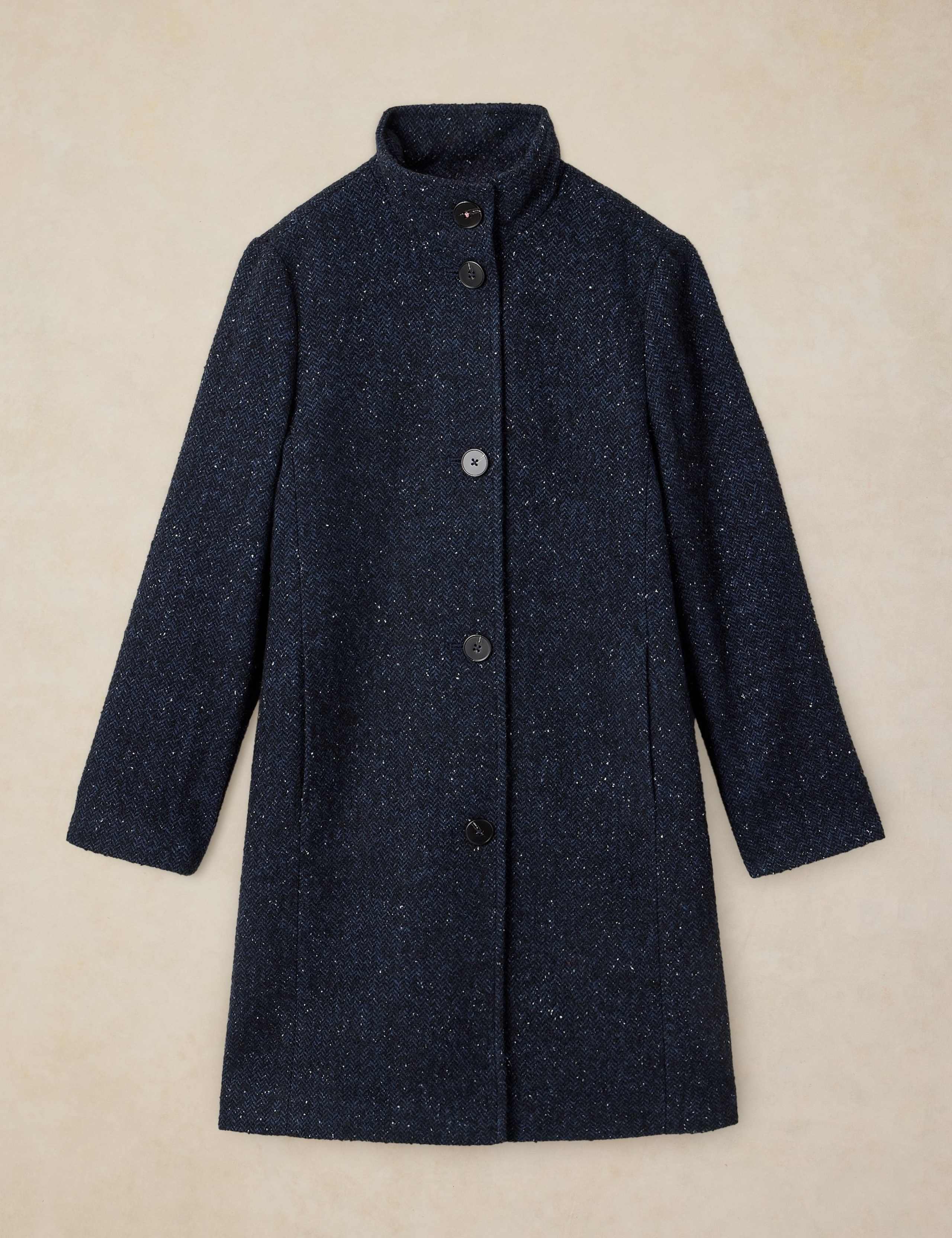 Tweed Funnel Neck Overcoat with Wool 2 of 7