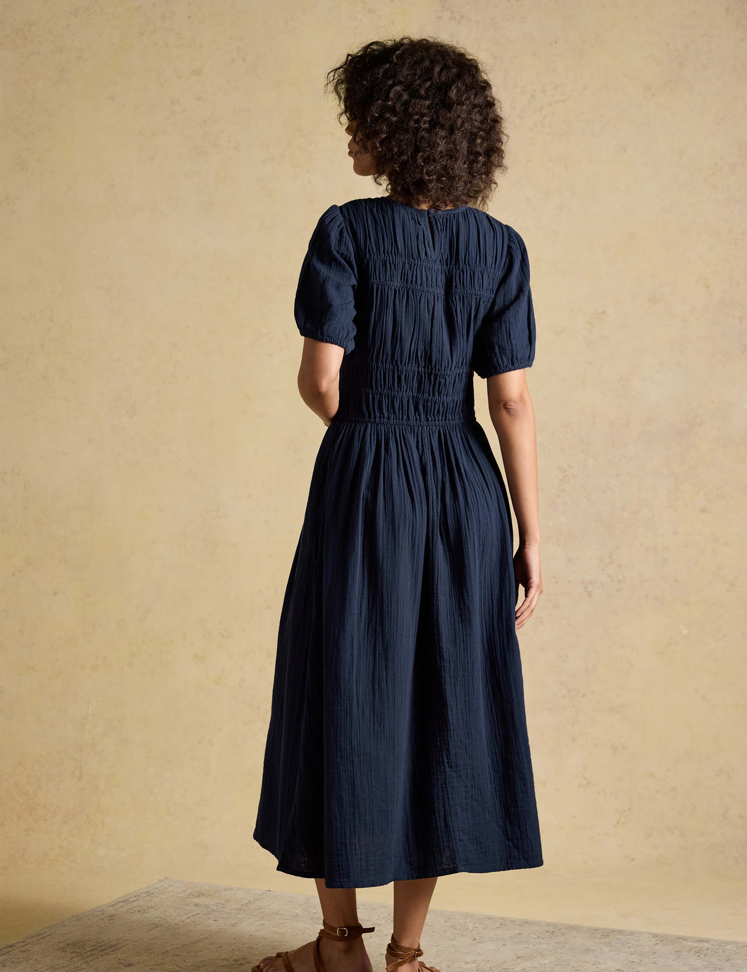 Pure Cotton Double Cloth Midi Shirred Dress 3 of 8
