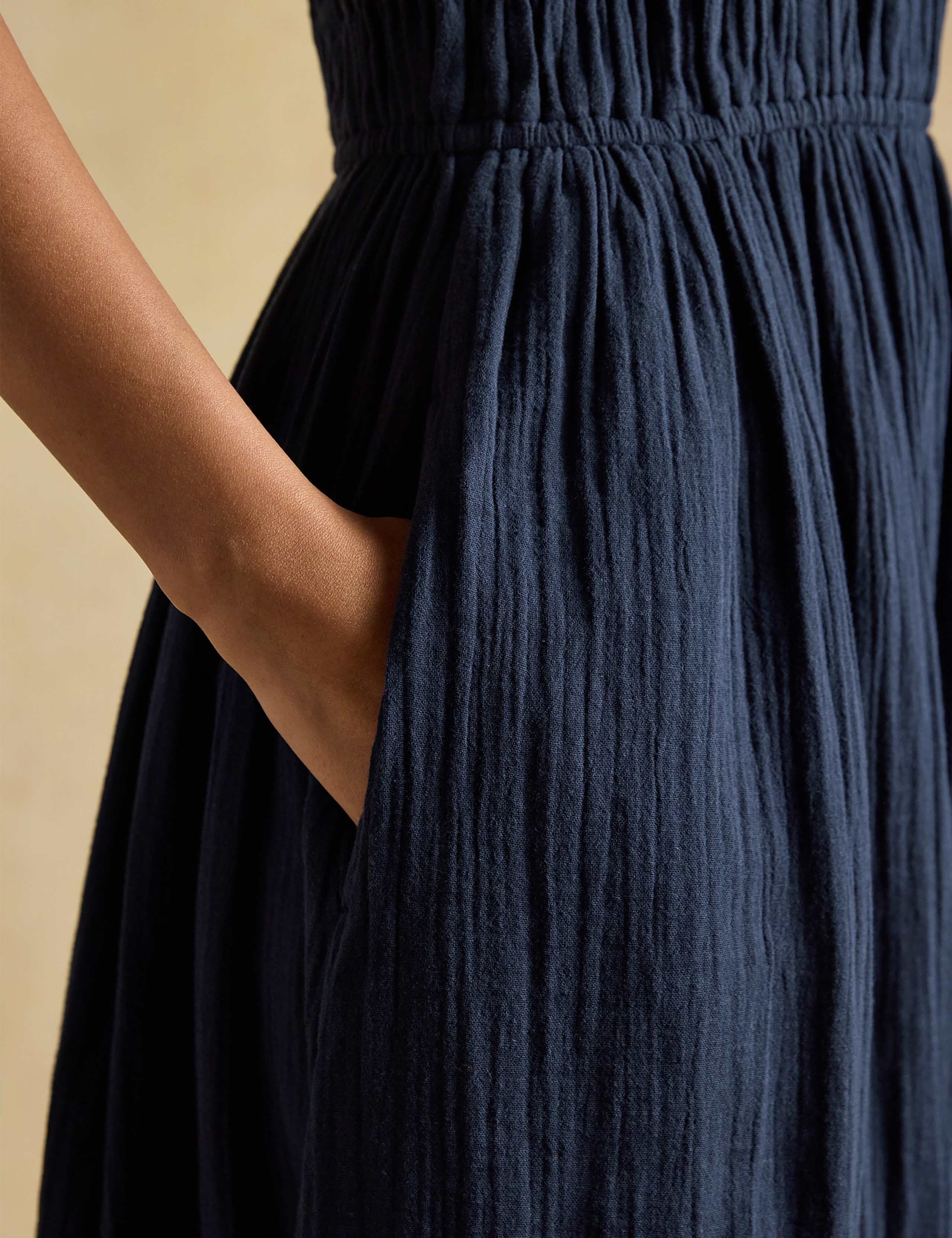 Pure Cotton Double Cloth Midi Shirred Dress 8 of 8