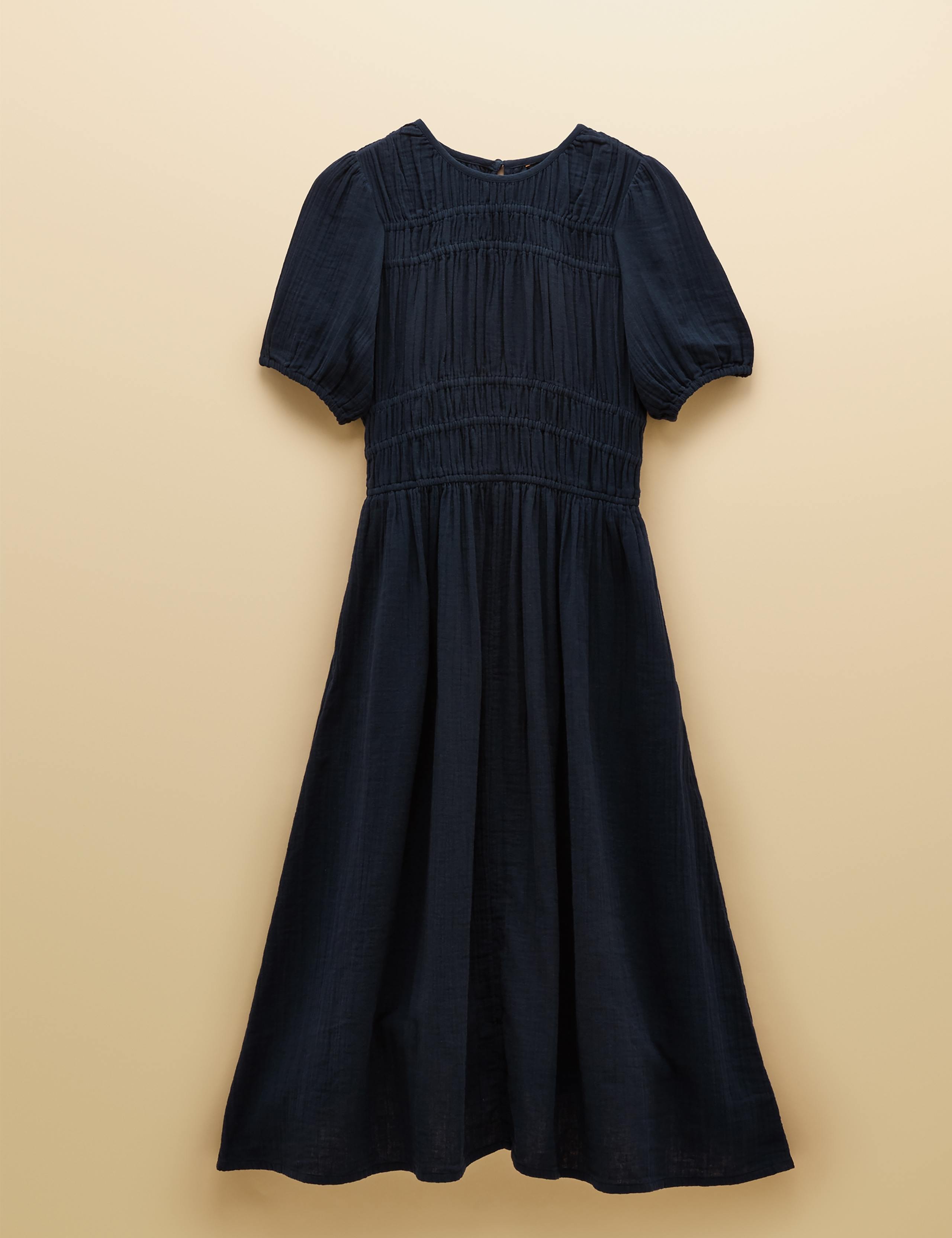 Pure Cotton Double Cloth Midi Shirred Dress 2 of 8