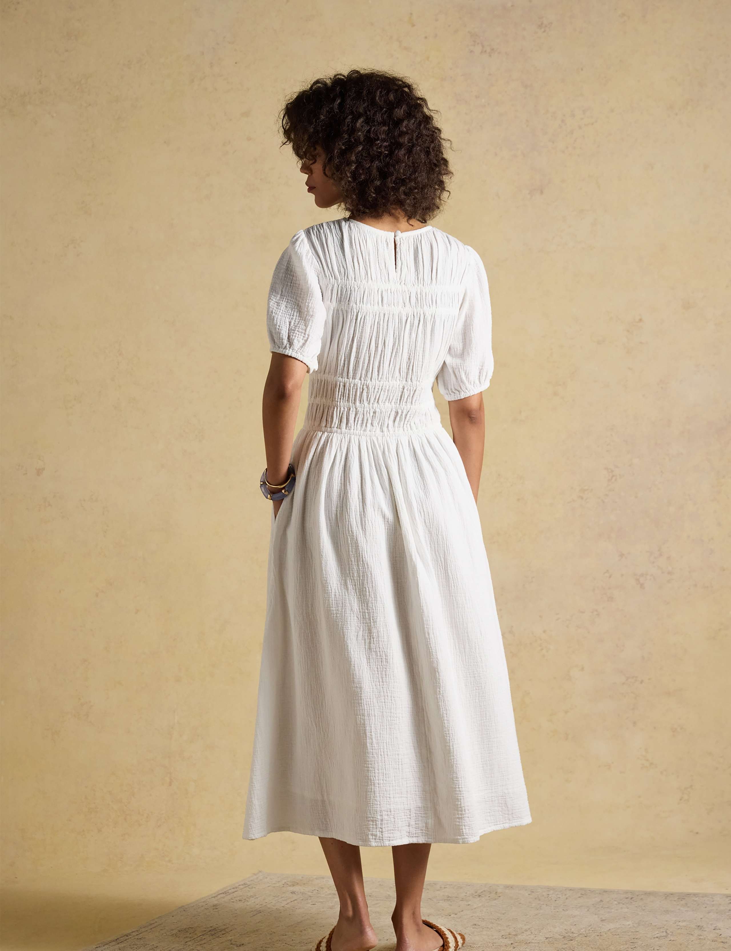 Pure Cotton Double Cloth Midi Shirred Dress 3 of 9