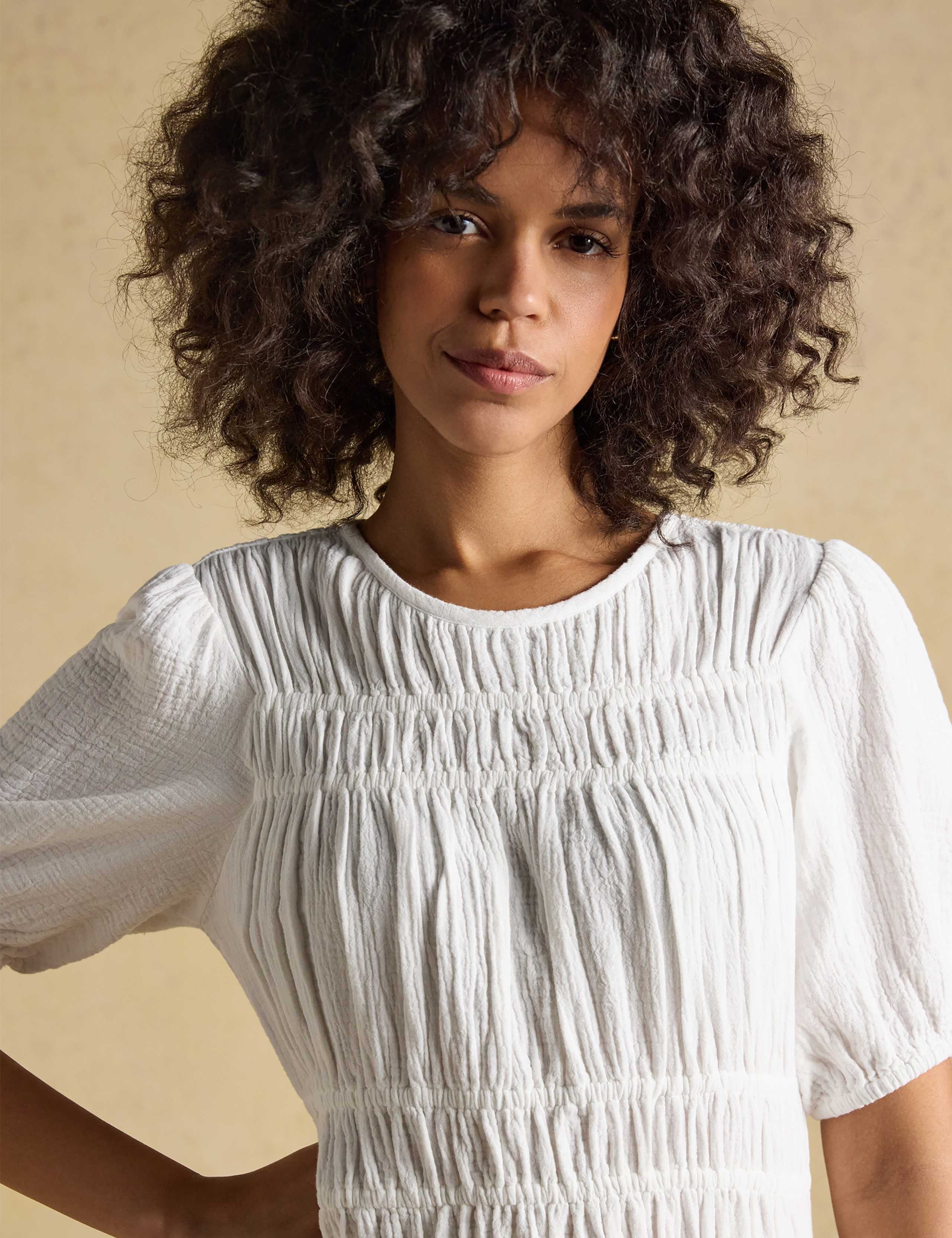 Pure Cotton Double Cloth Midi Shirred Dress 5 of 9