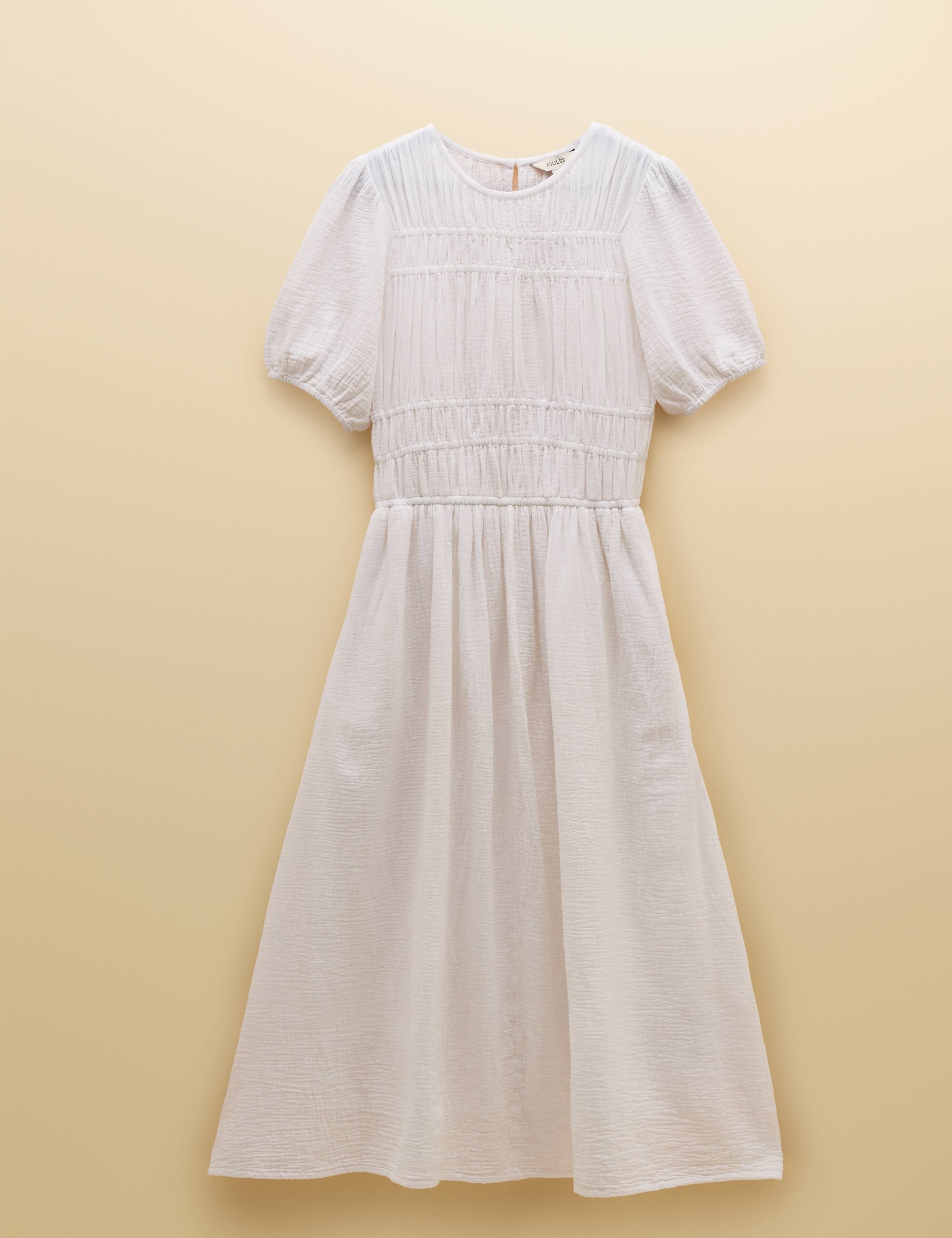 Pure Cotton Double Cloth Midi Shirred Dress 2 of 9
