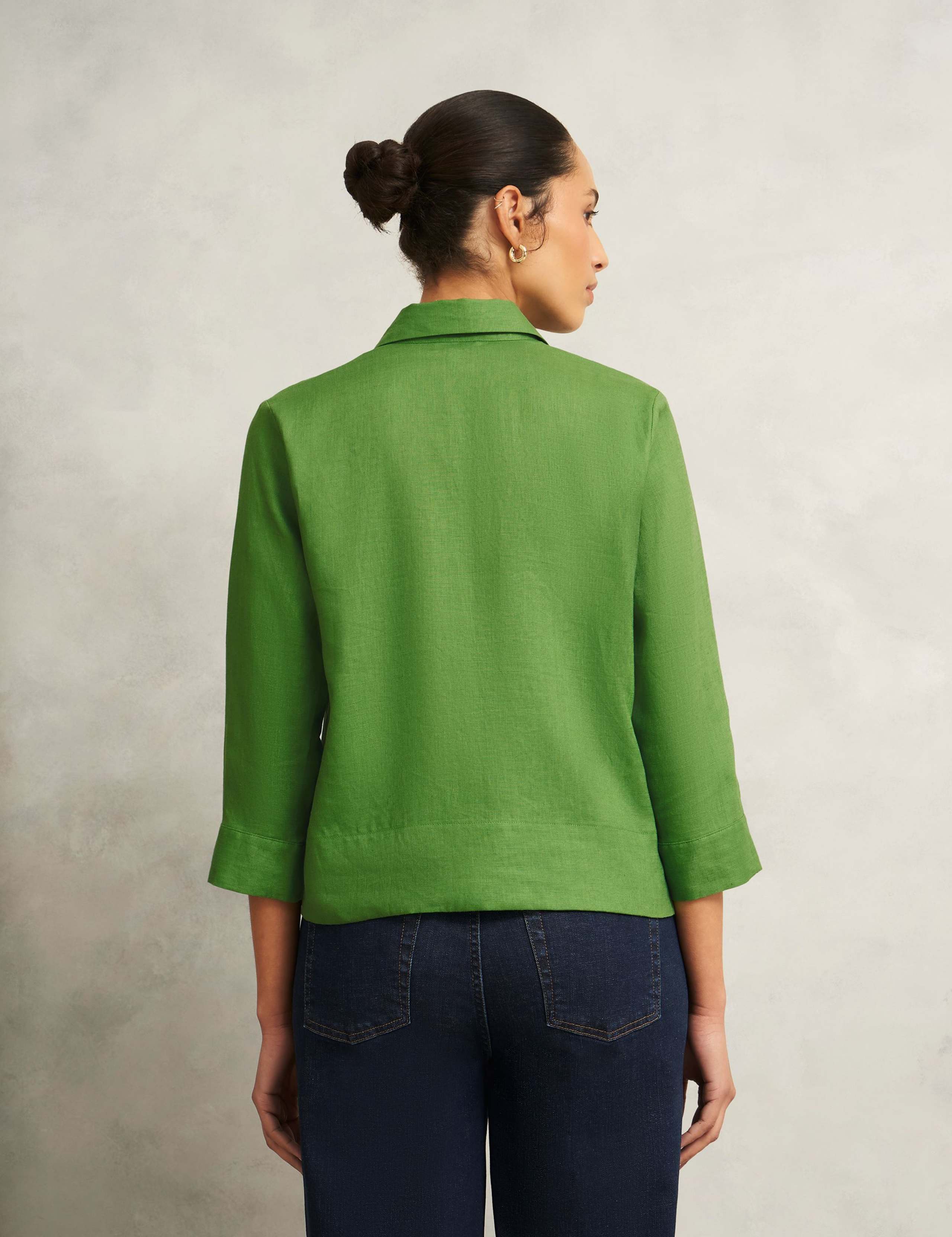 Pure Linen Collared 3/4 Sleeve Shirt 4 of 6