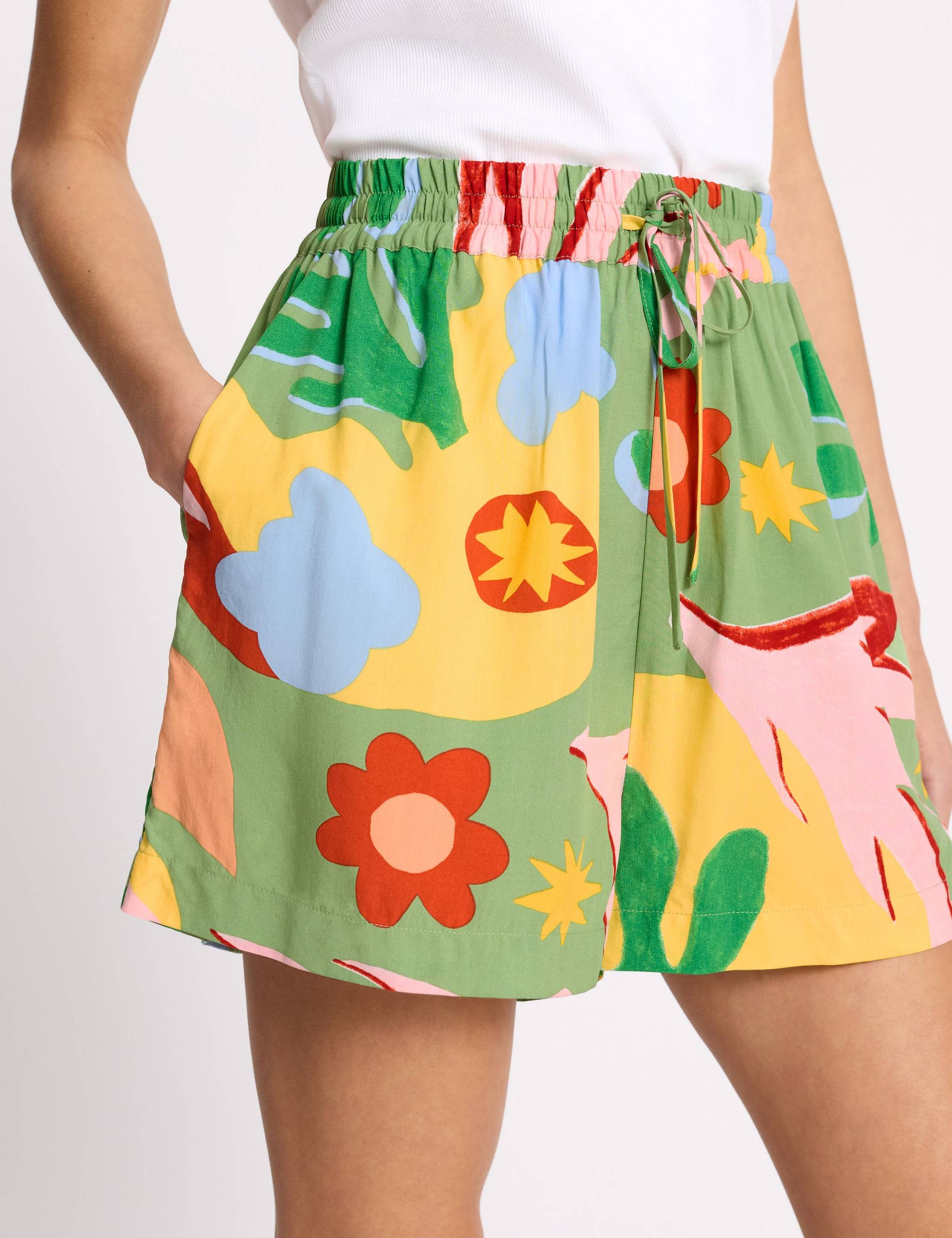 Tropical Print High Waisted Shorts 3 of 4
