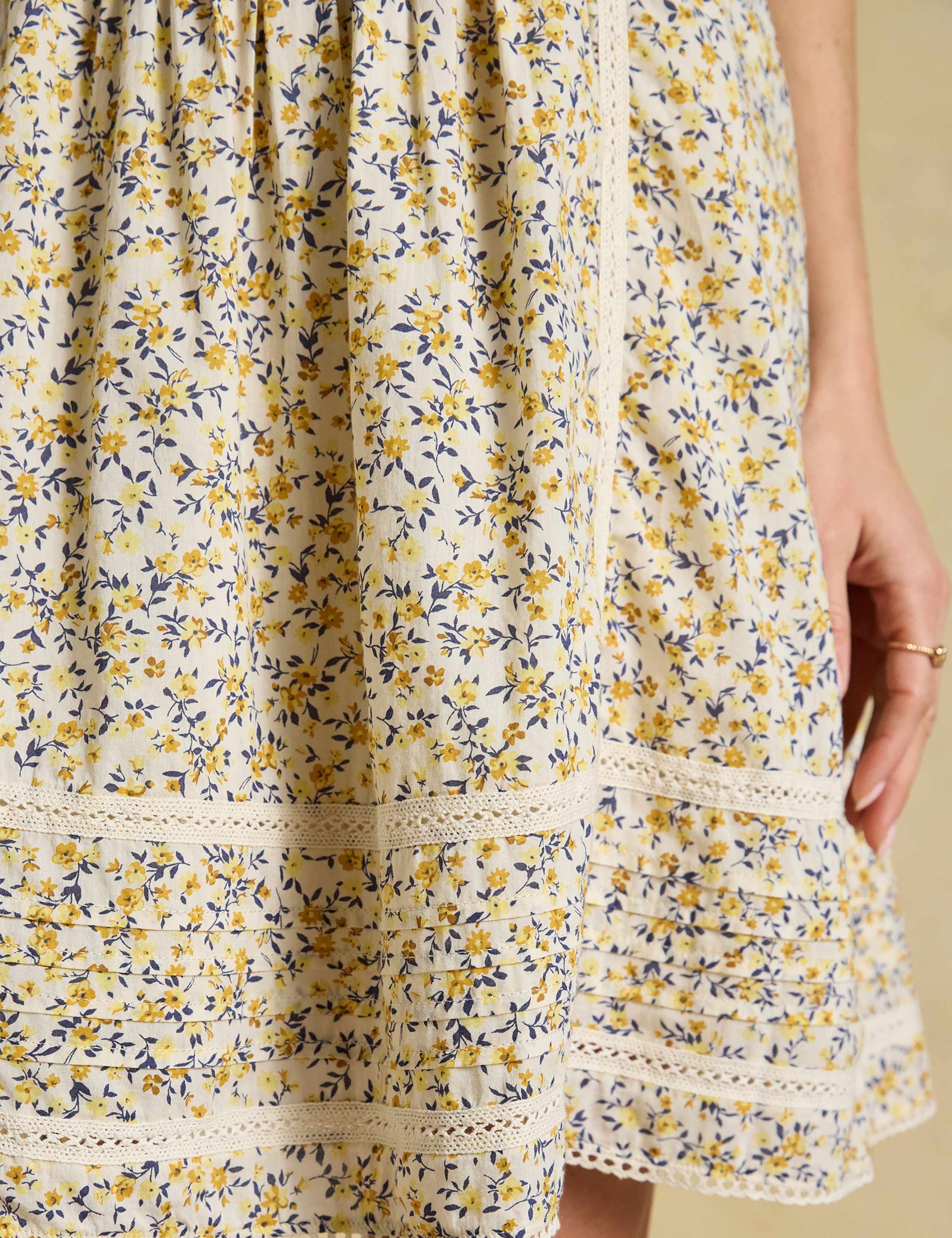 Pure Cotton Ditsy Floral Strappy Skater Dress 4 of 8