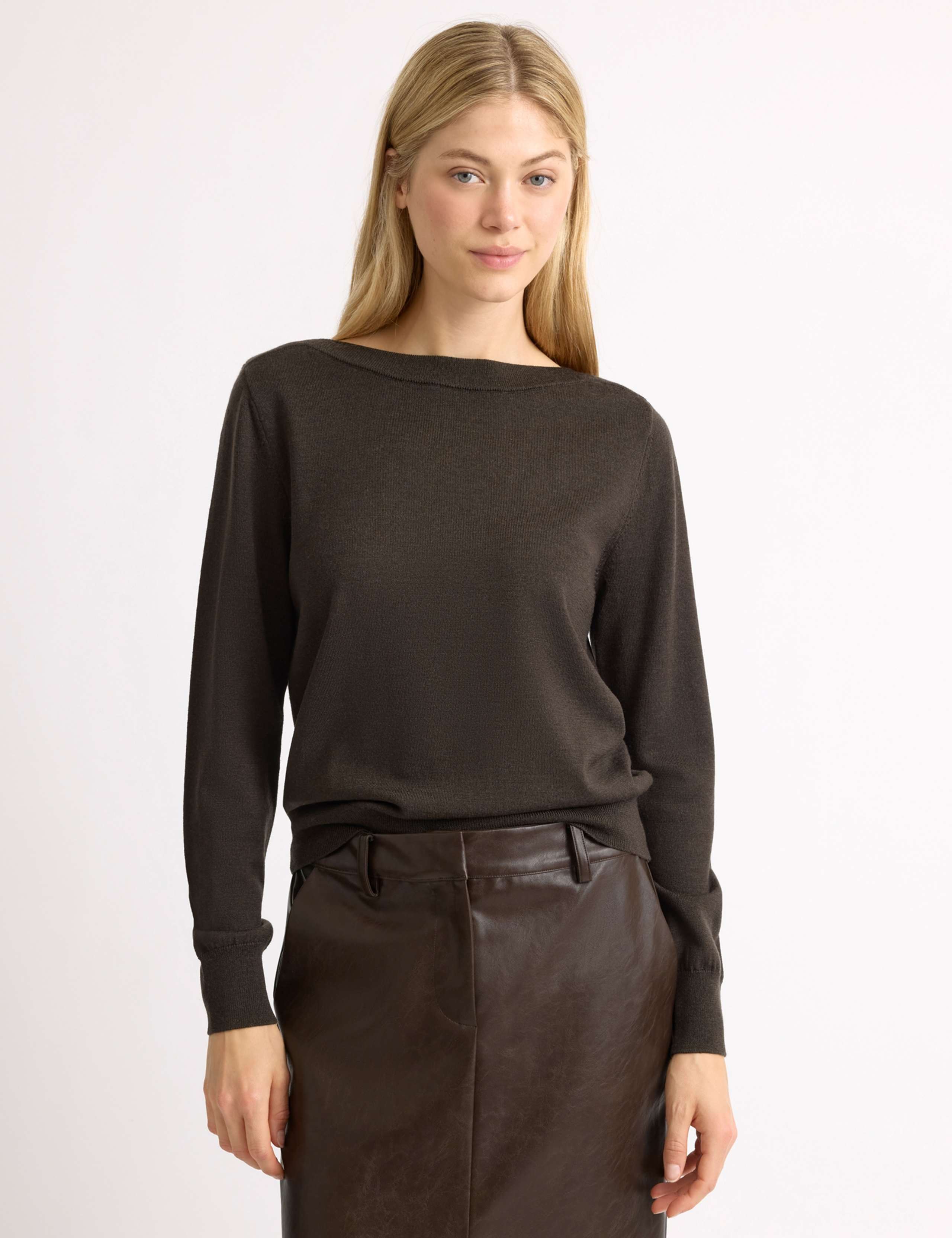 Pure Merino Wool Slash Neck Jumper 1 of 5
