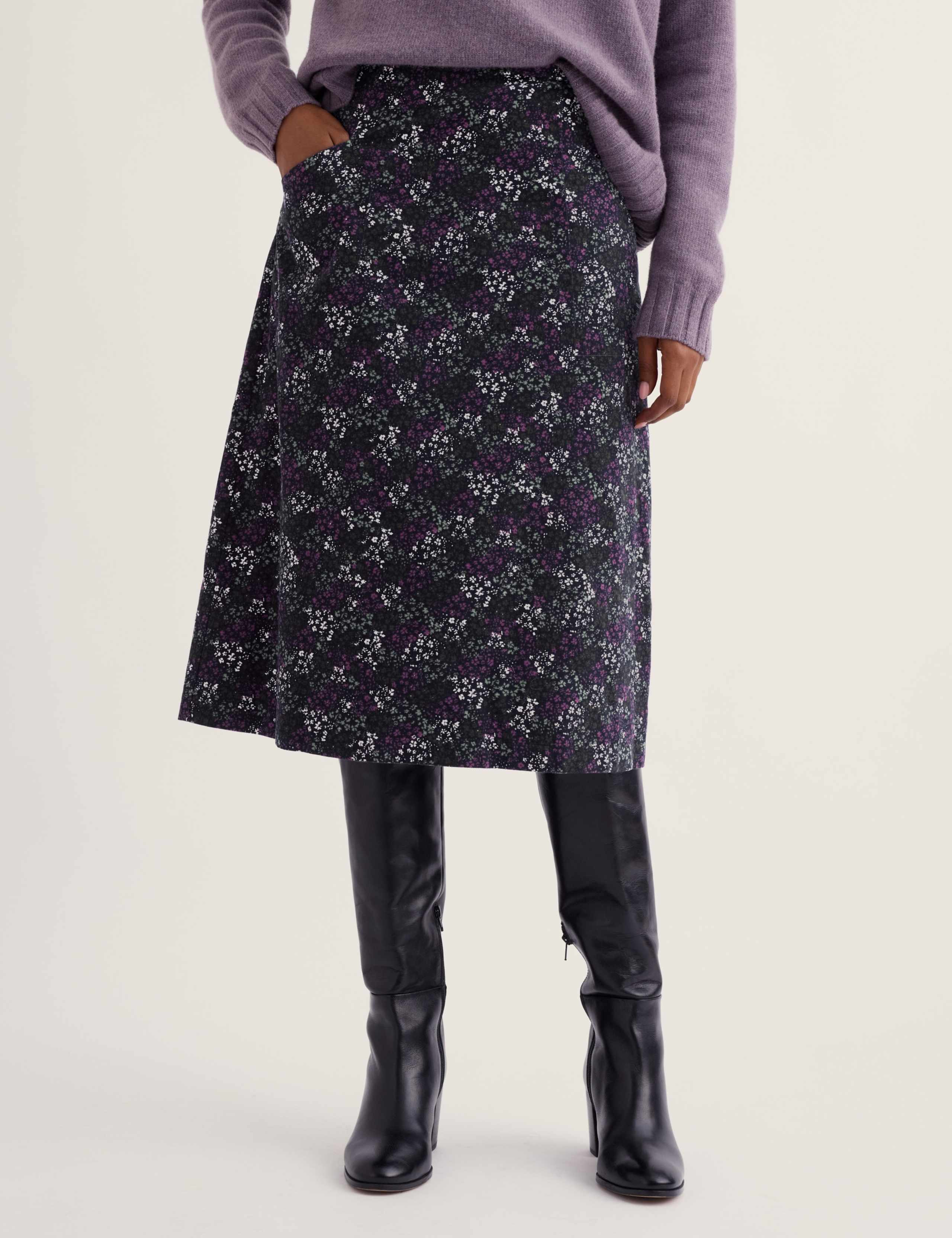 Pure Cotton Floral A-Line Midi Skirt 5 of 5