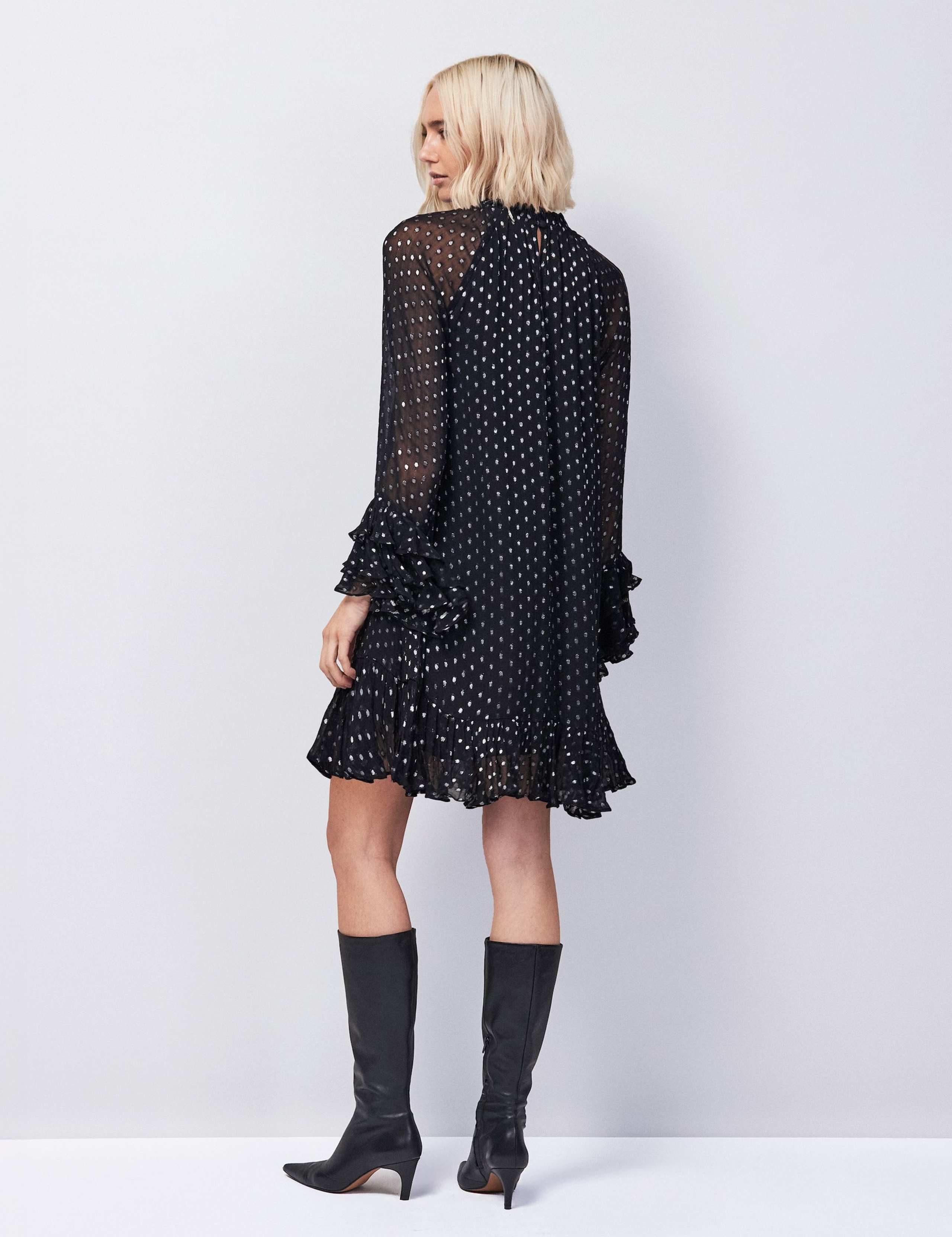 High Neck Frill Sleeve Mini Smock Dress 4 of 4