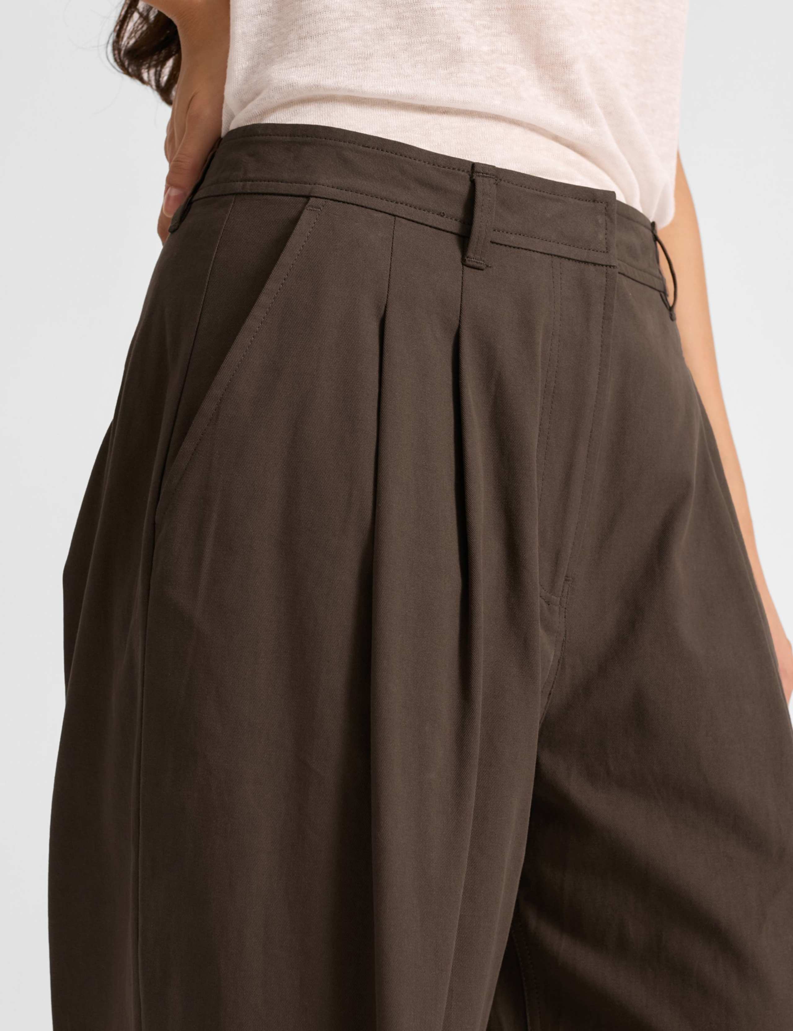 Pure Cotton Pleat Front Wide Leg Trousers 4 of 4