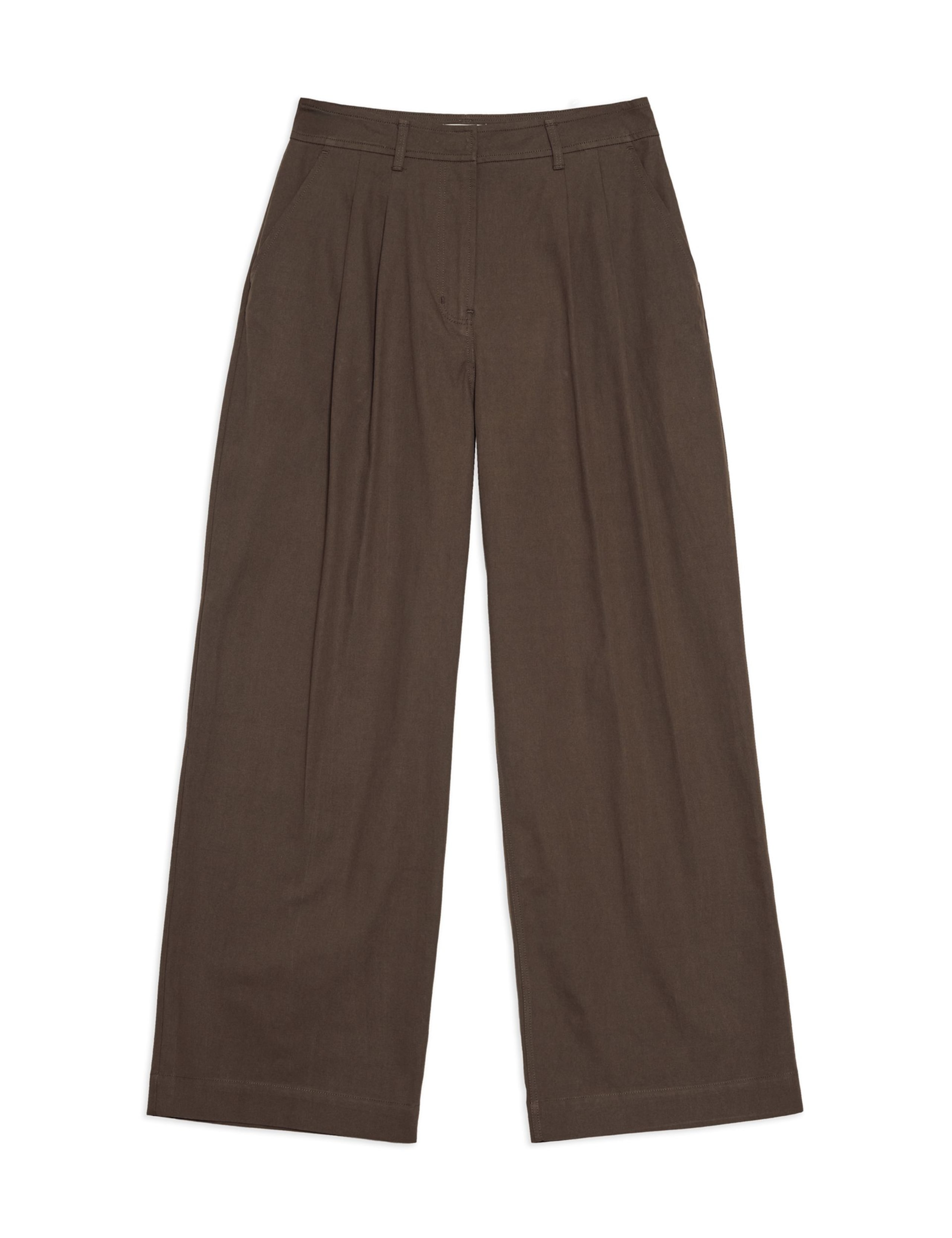 Pure Cotton Pleat Front Wide Leg Trousers 2 of 4