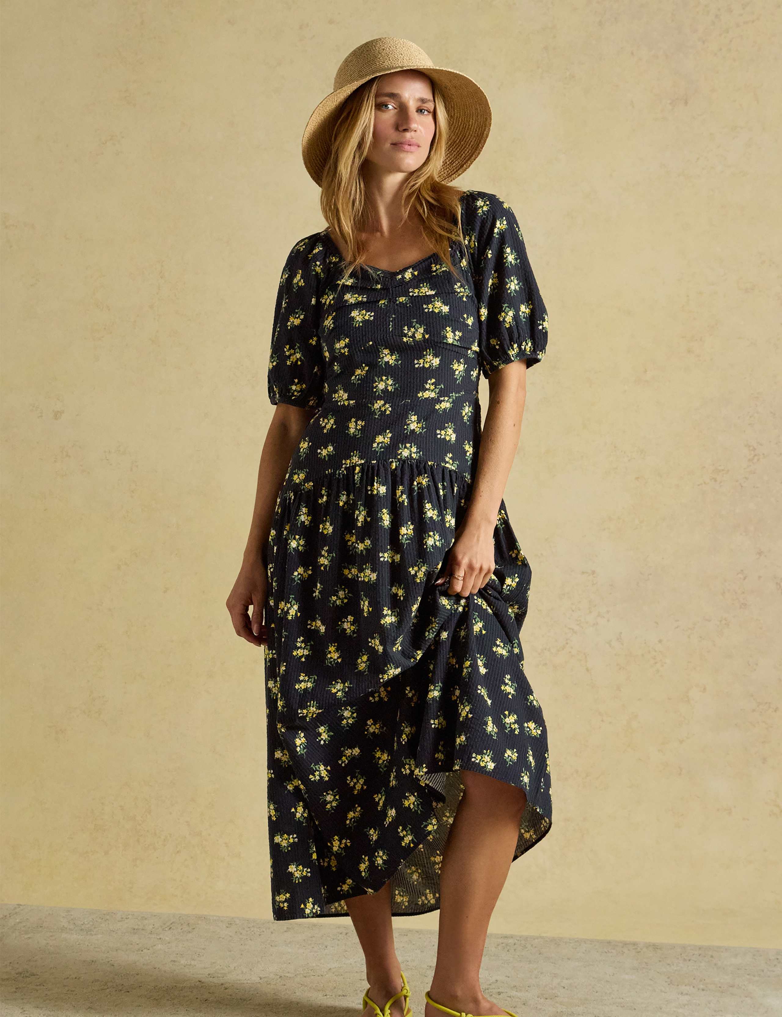 Pure Cotton Floral Square Neck Midi Dress 1 of 6