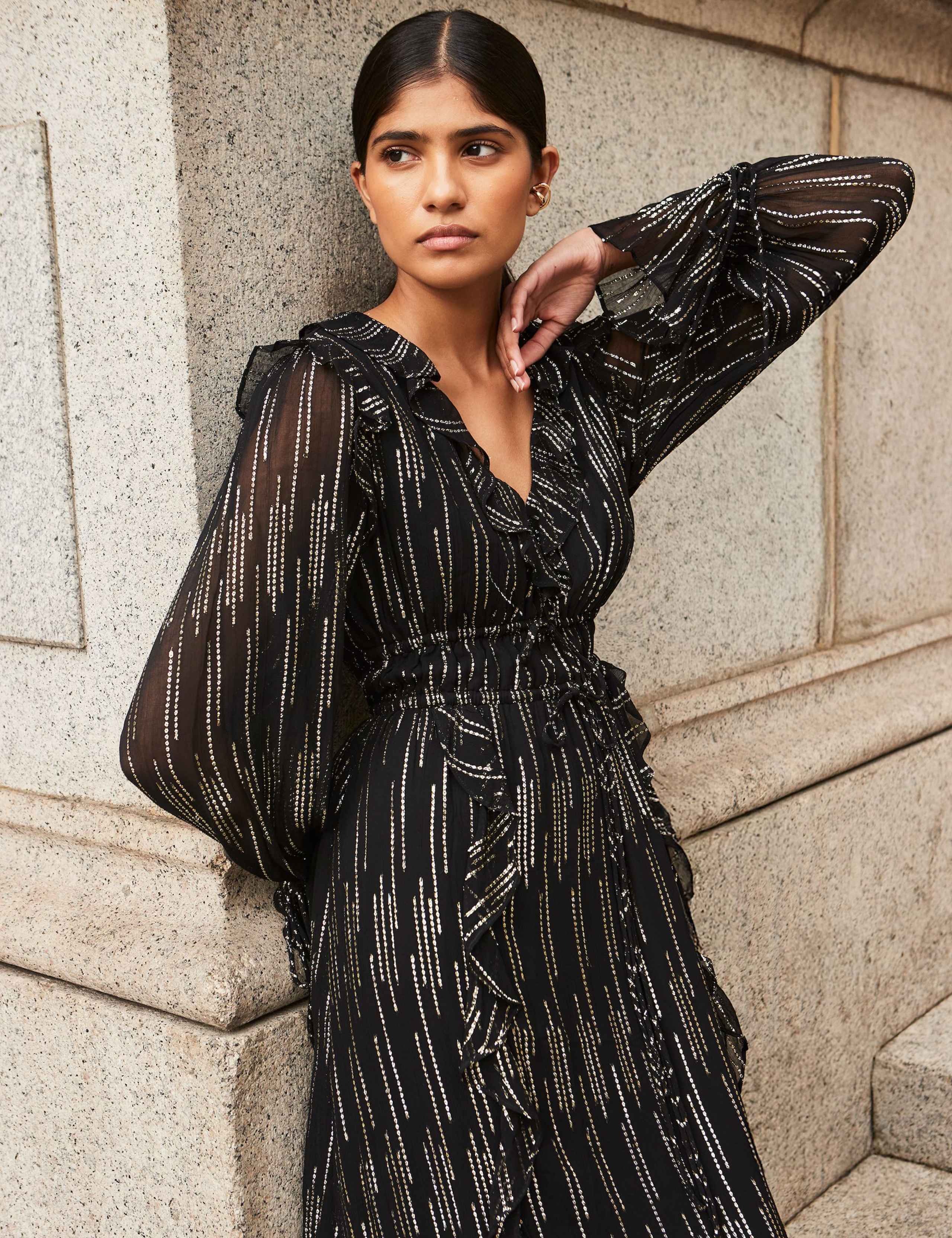 Gold Foil Tie Waist Midaxi Wrap Dress 2 of 5