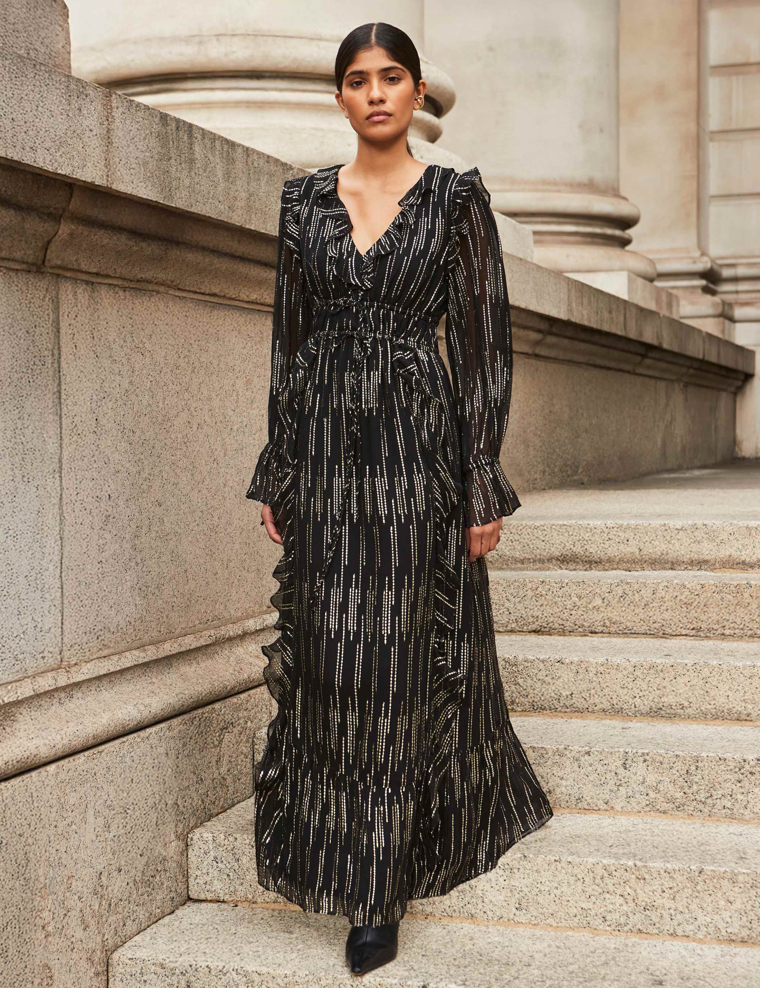 Gold Foil Tie Waist Midaxi Wrap Dress 4 of 5