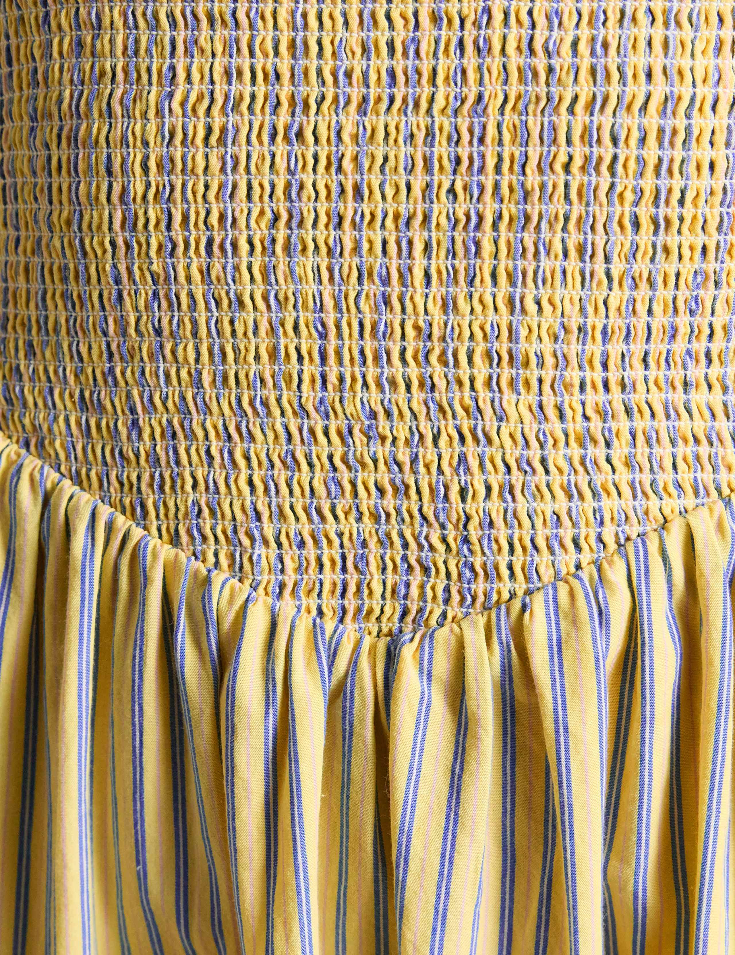 Pure Cotton Striped Midi Shirred Dress 4 of 8