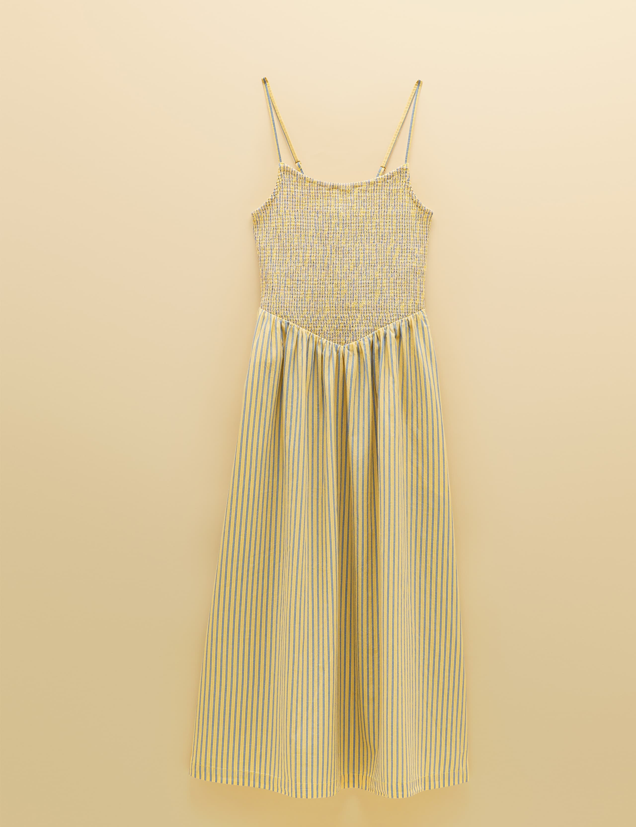 Pure Cotton Striped Midi Shirred Dress 2 of 8