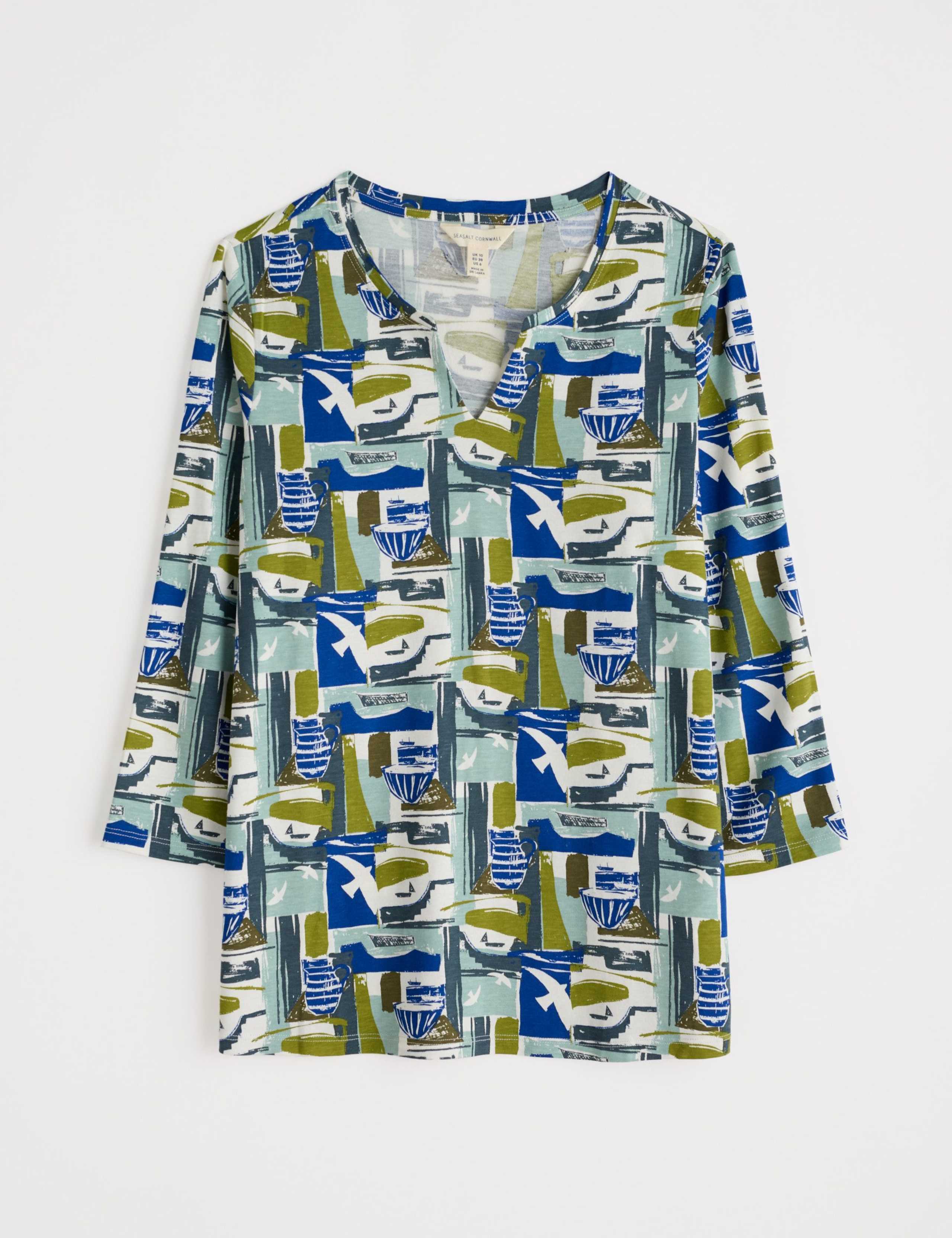 Cotton Blend Printed Notch Neck Top 2 of 5