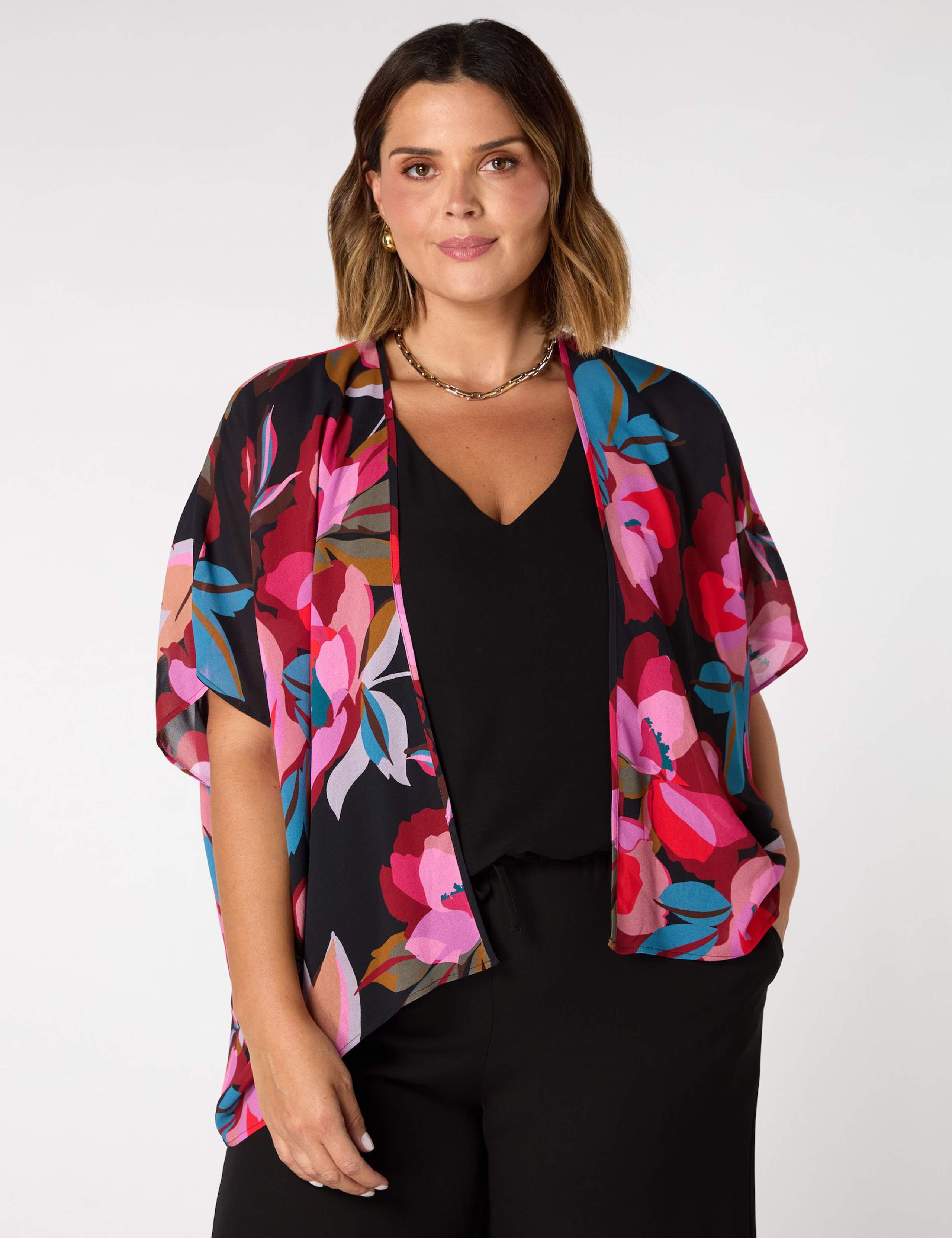 Floral Collarless Kimono Top 3 of 5