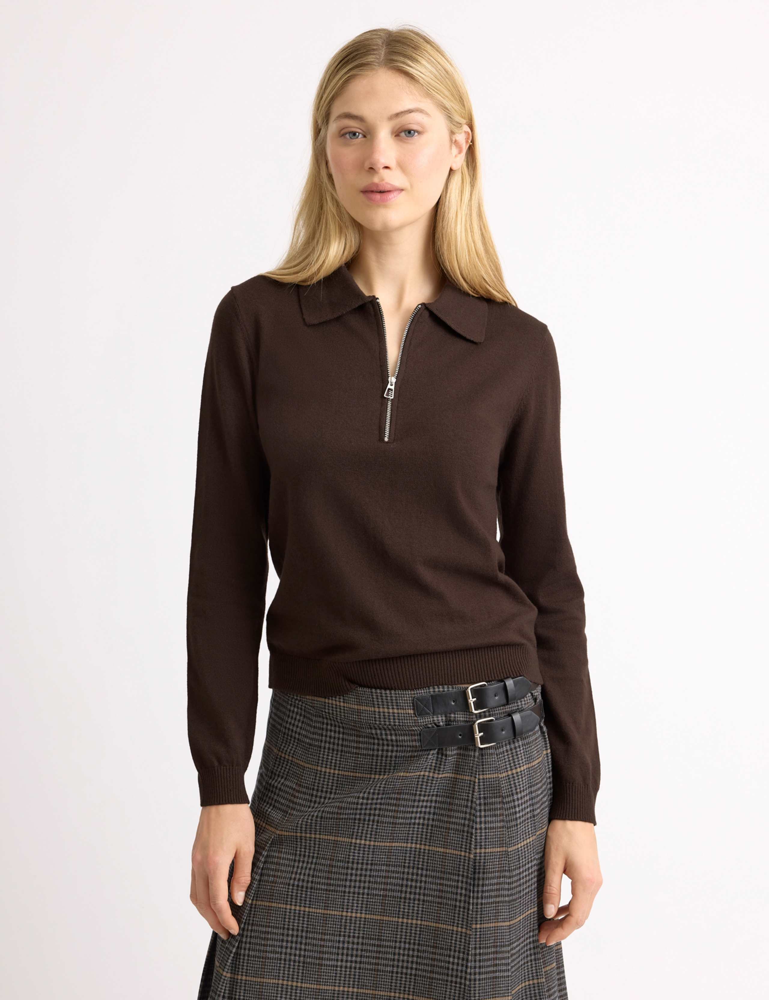 Cotton Blend Collared Half Zip Jumper 1 of 5