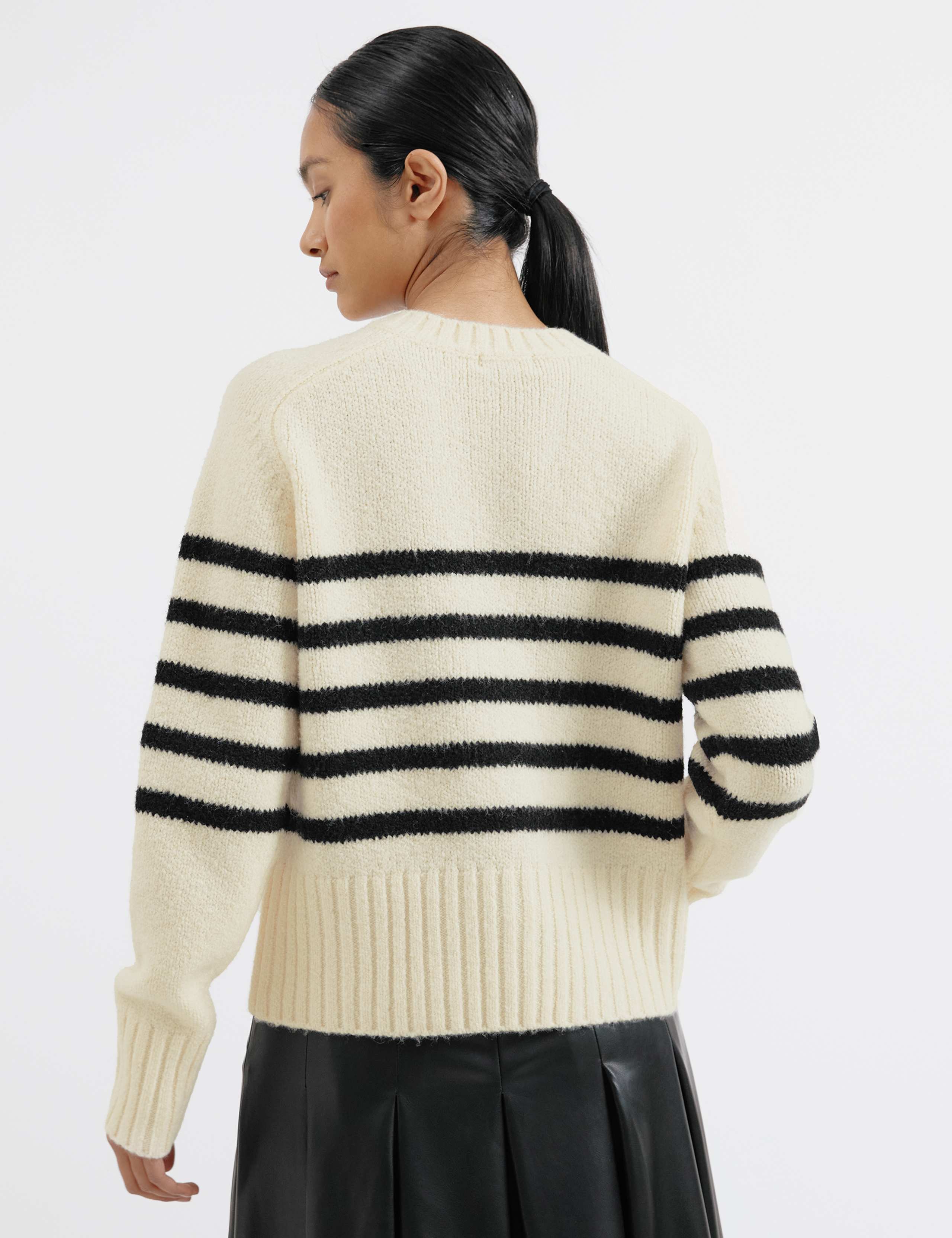 Striped Crew Neck Cardigan with Wool 5 of 5