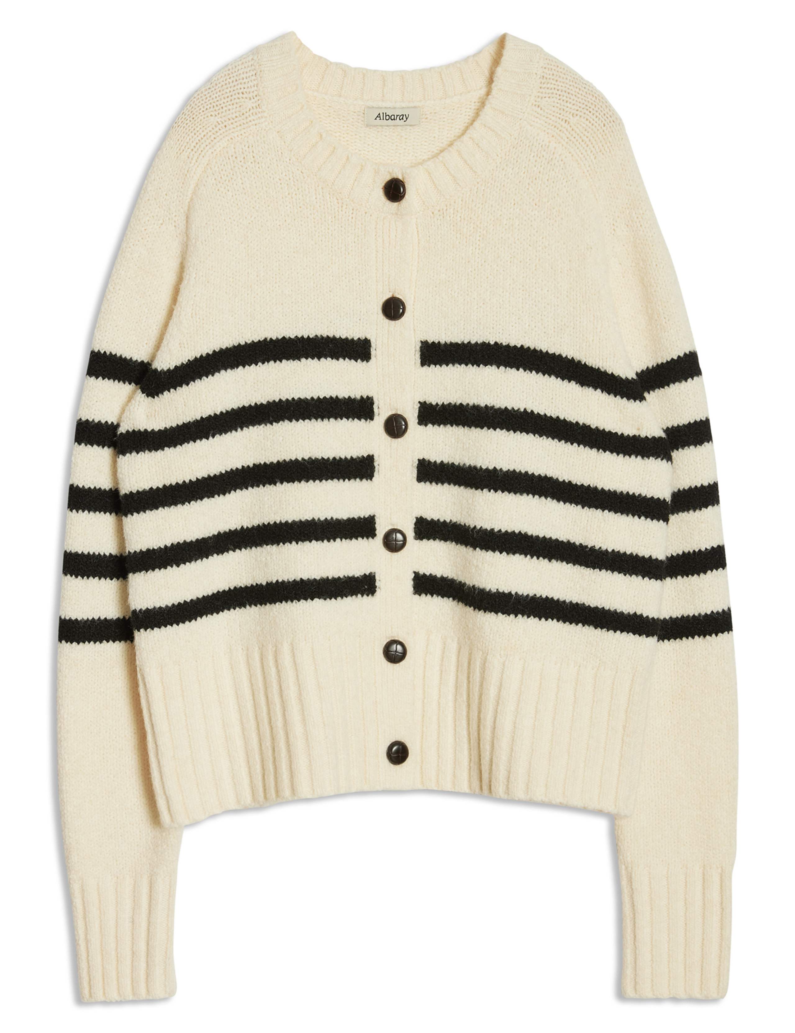 Striped Crew Neck Cardigan with Wool 2 of 5