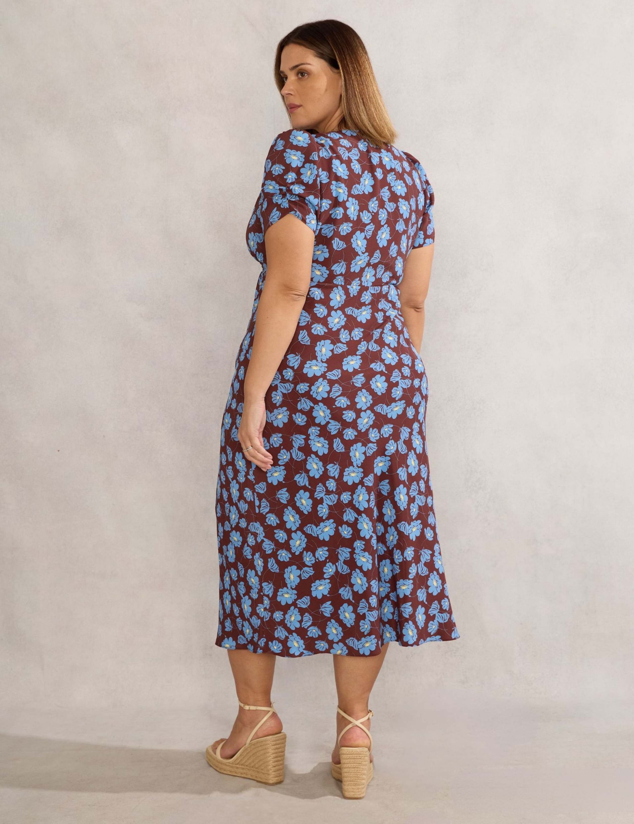 Floral V-Neck Shirred Midi Tea Dress 2 of 4