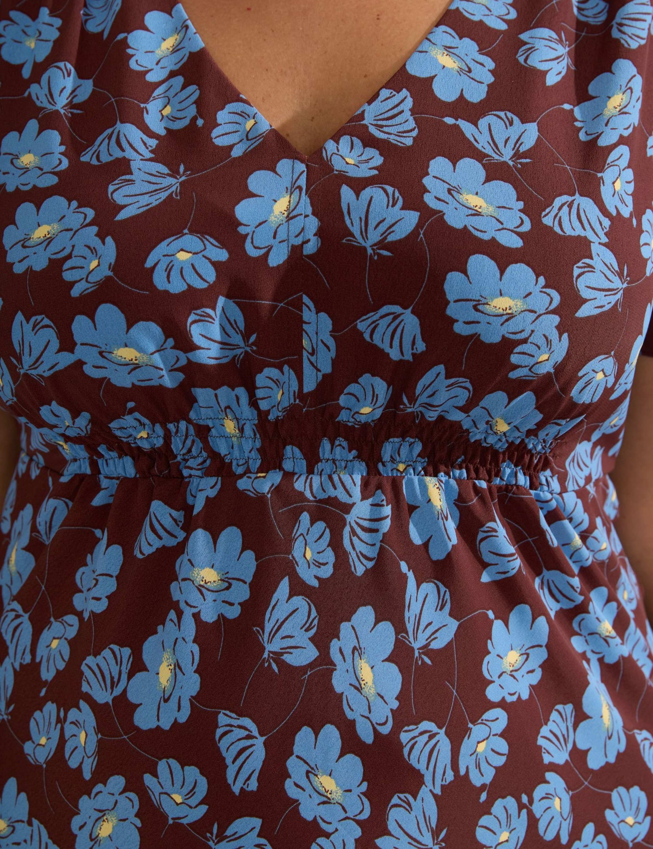 Floral V-Neck Shirred Midi Tea Dress 3 of 4