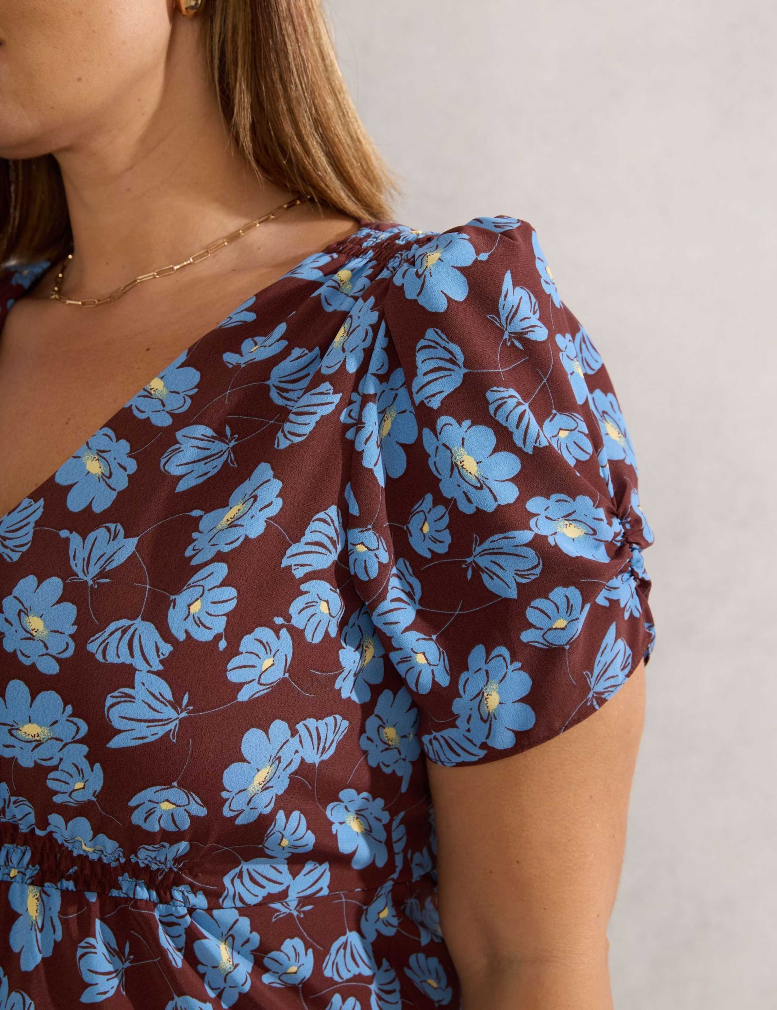 Floral V-Neck Shirred Midi Tea Dress 4 of 4
