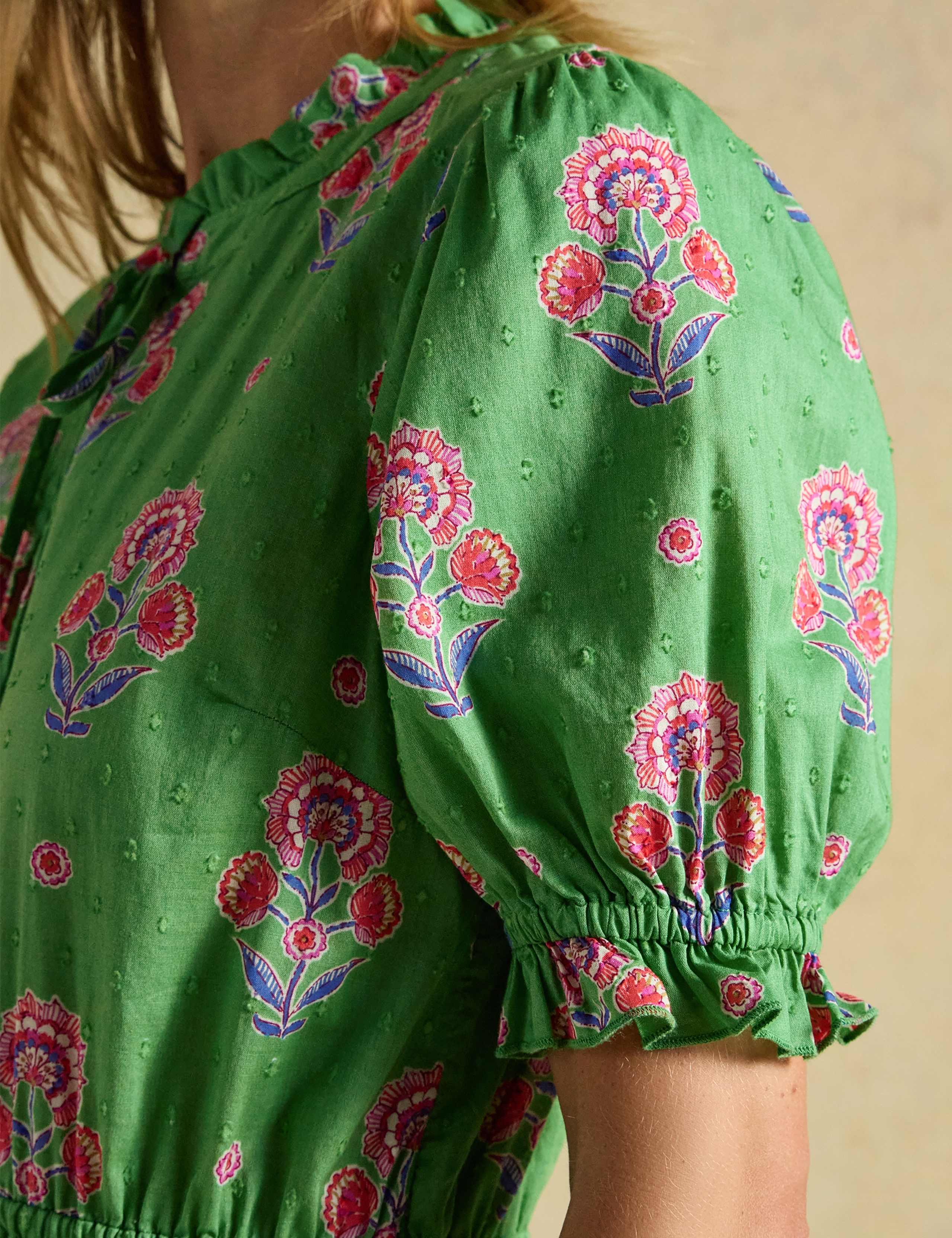 Pure Cotton Floral Tie Neck Midi Dress 6 of 9